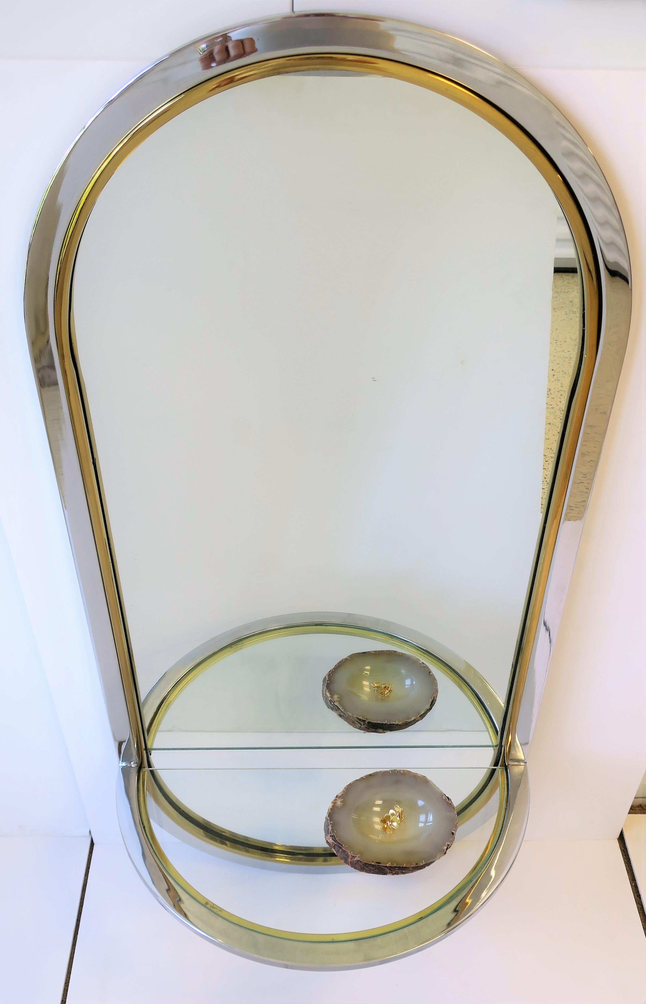 Brass and Chrome Wall Mirror with Console Shelf Modern Postmodern In Good Condition In New York, NY