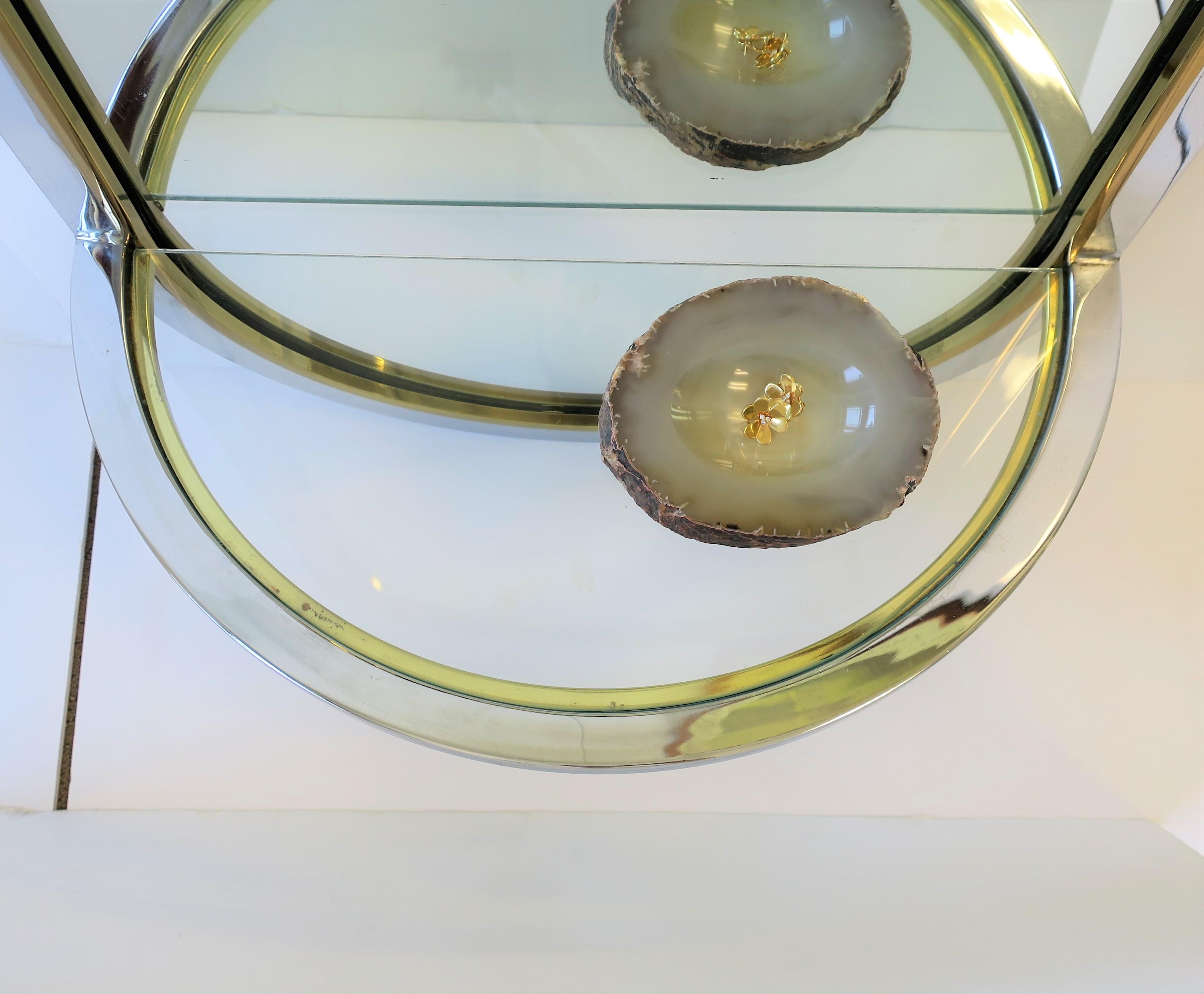 20th Century Brass and Chrome Wall Mirror with Console Shelf Modern Postmodern