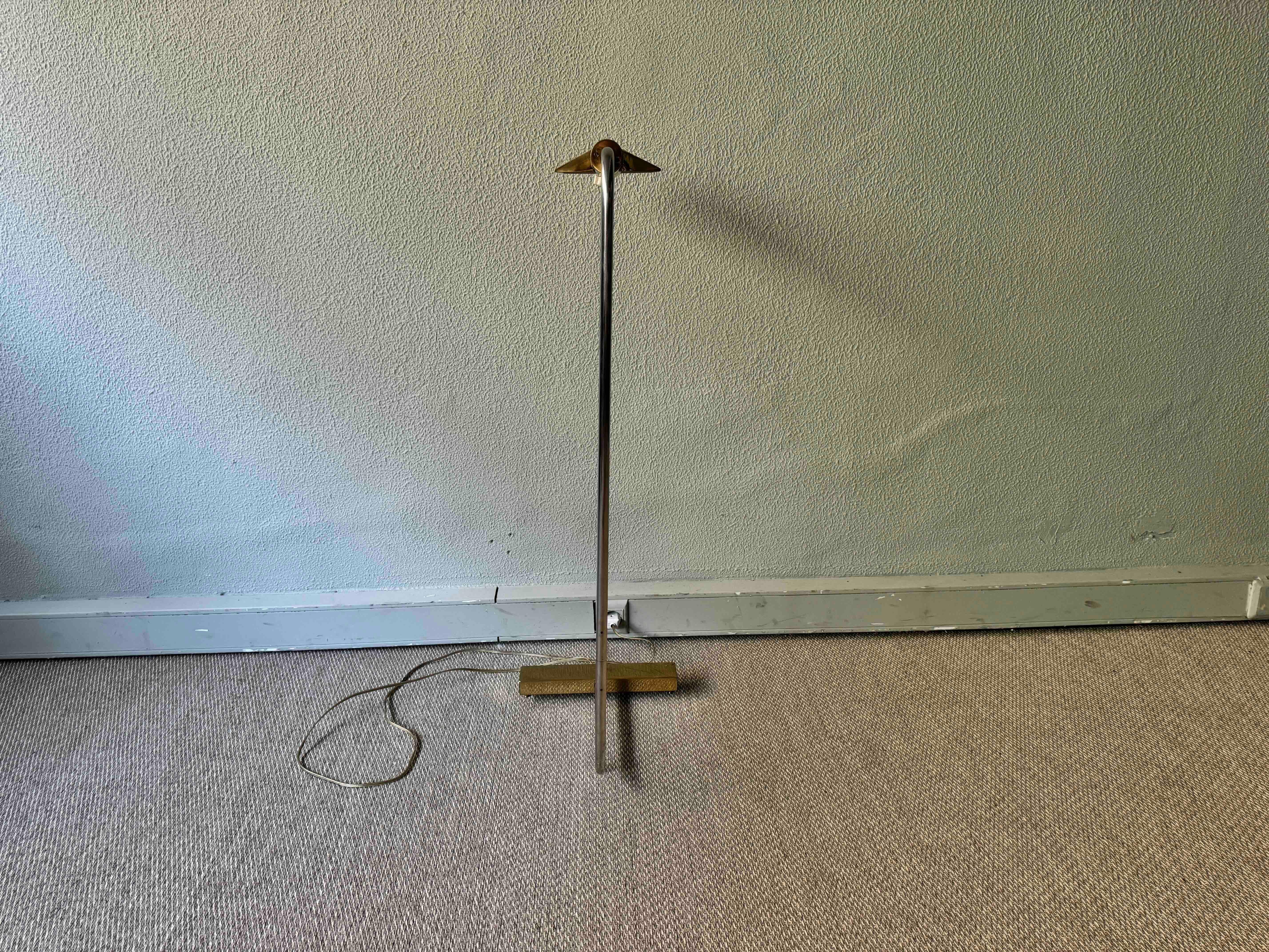 Brass and Chrome Floor Lamp in the style of Cedric Hartman, 1970's For Sale 4
