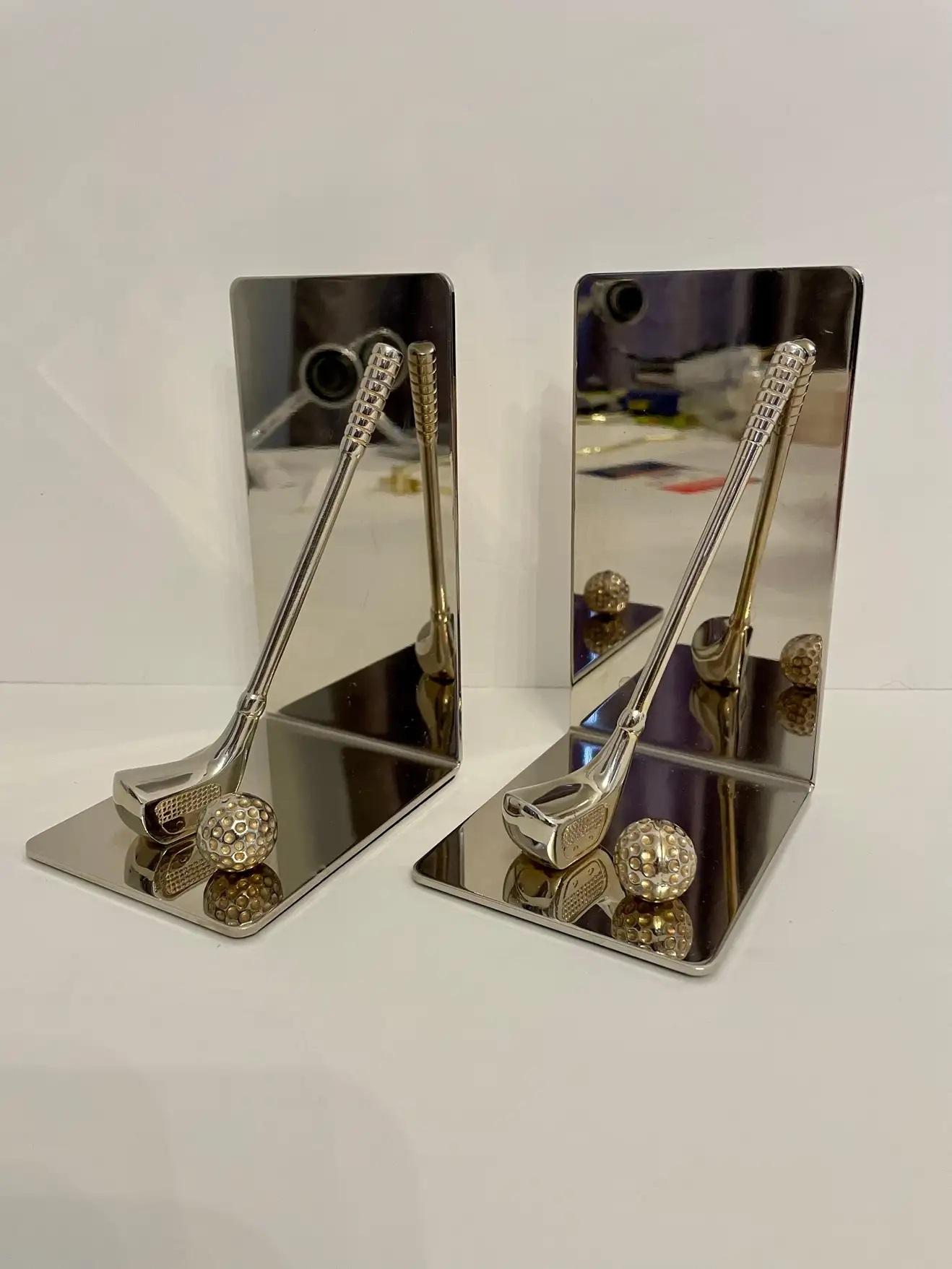 Brass and Chrome Golf Club Bookends For Sale 6
