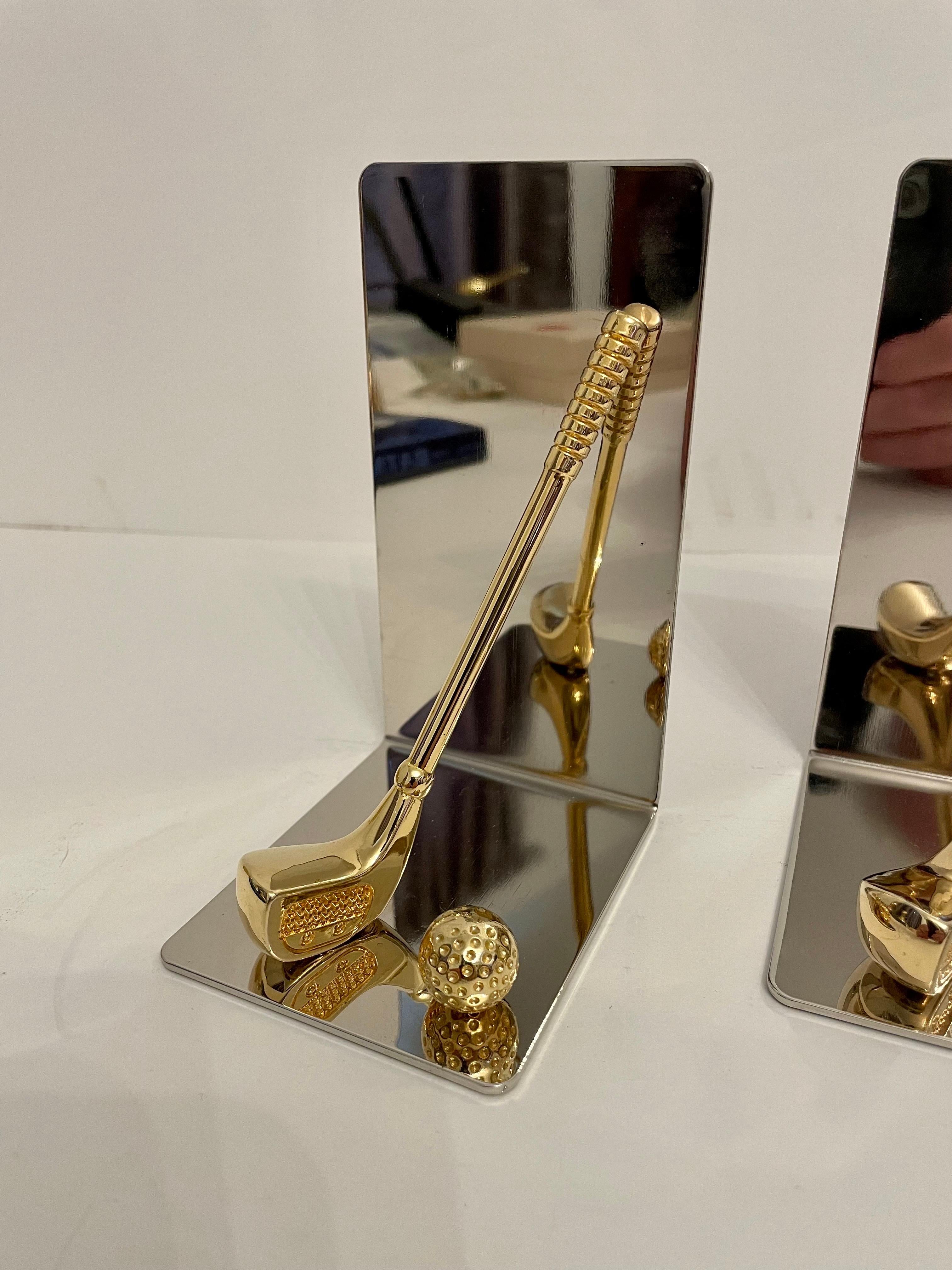 Brass and Chrome Golf Club Bookends In Good Condition For Sale In New York, NY