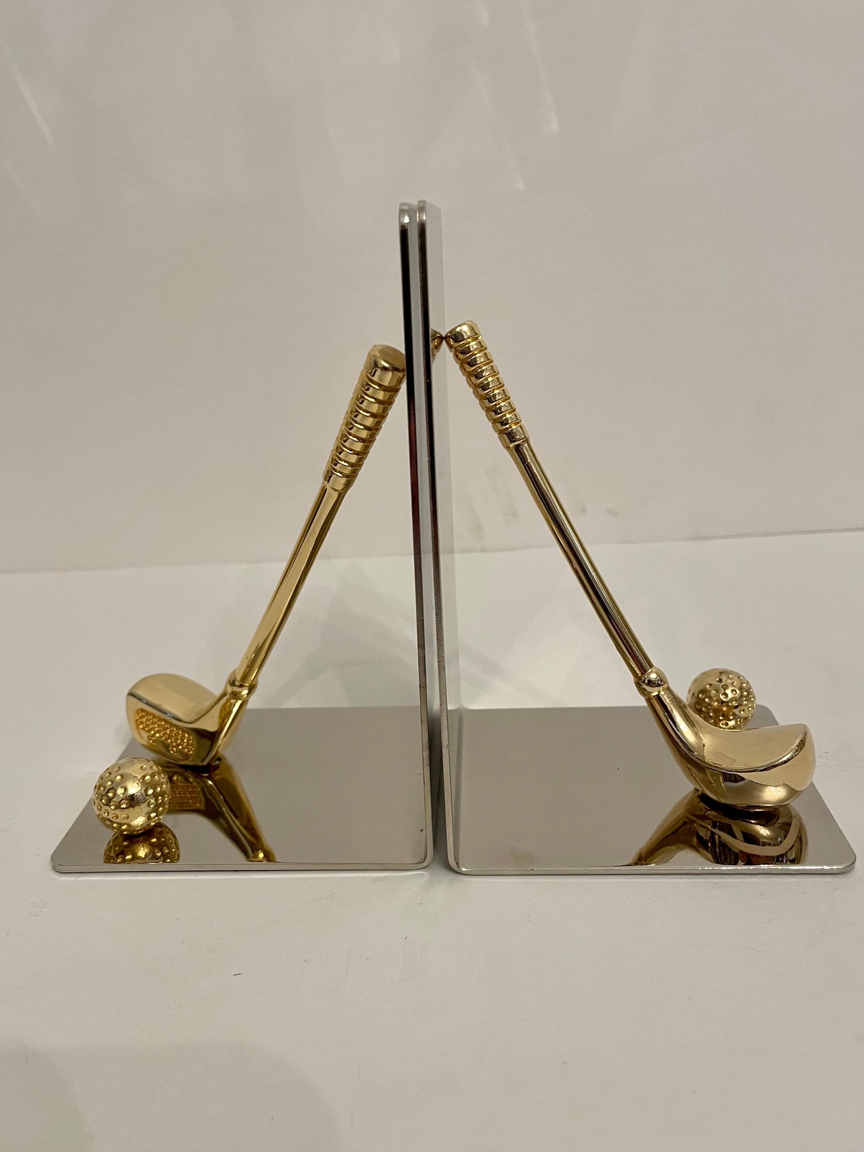 20th Century Brass and Chrome Golf Club Bookends For Sale