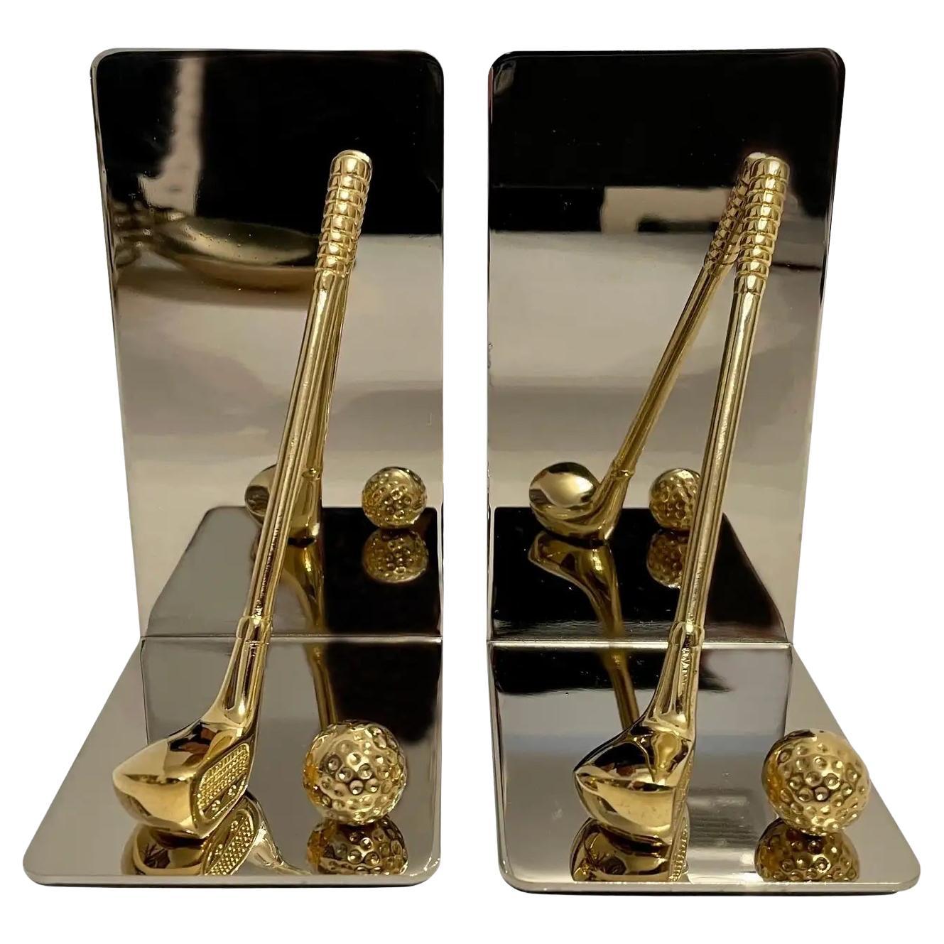 Fermalibri in ottone e cromo a forma di mazza da golf