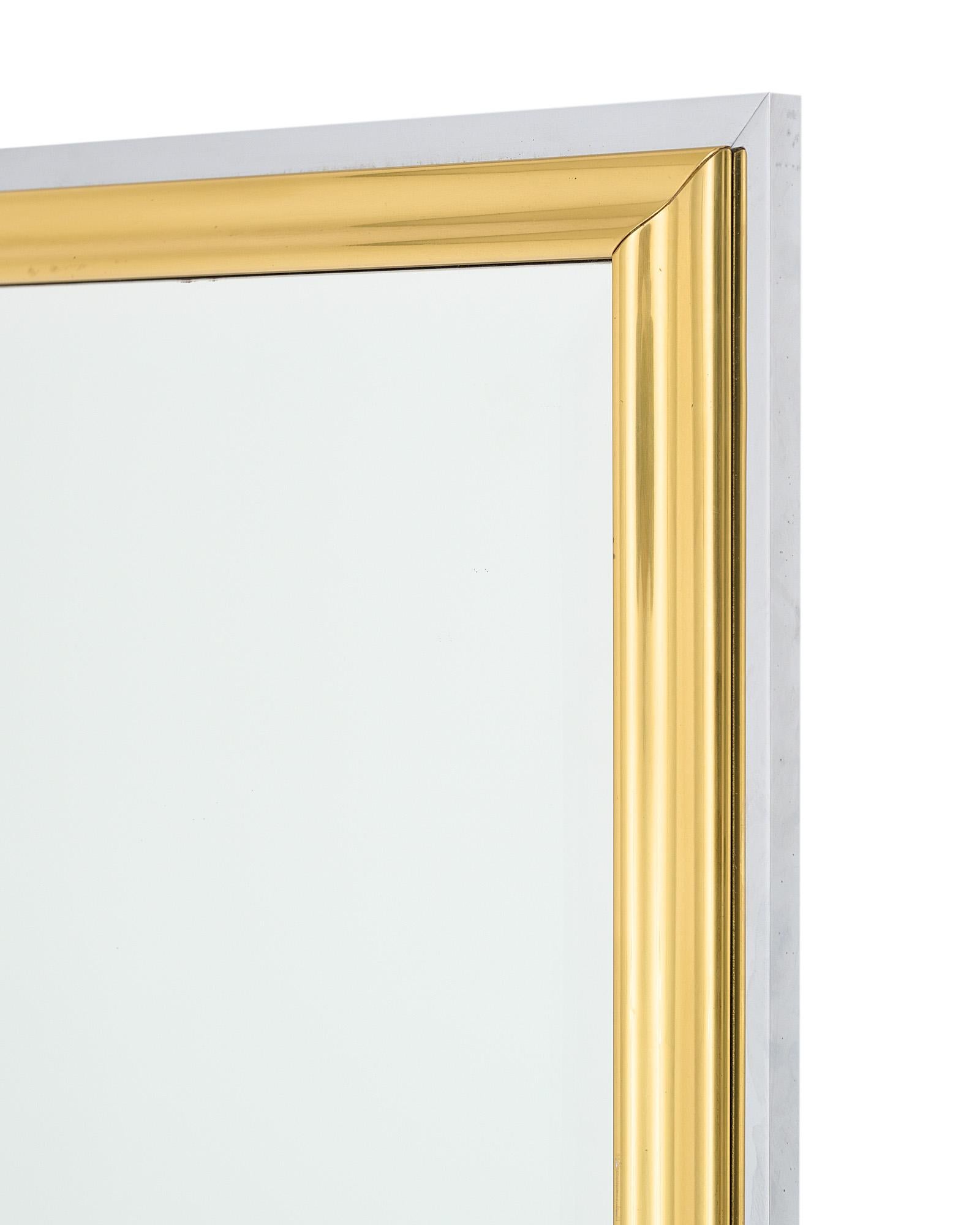 French Brass and Chrome Mid-Century Mirror For Sale