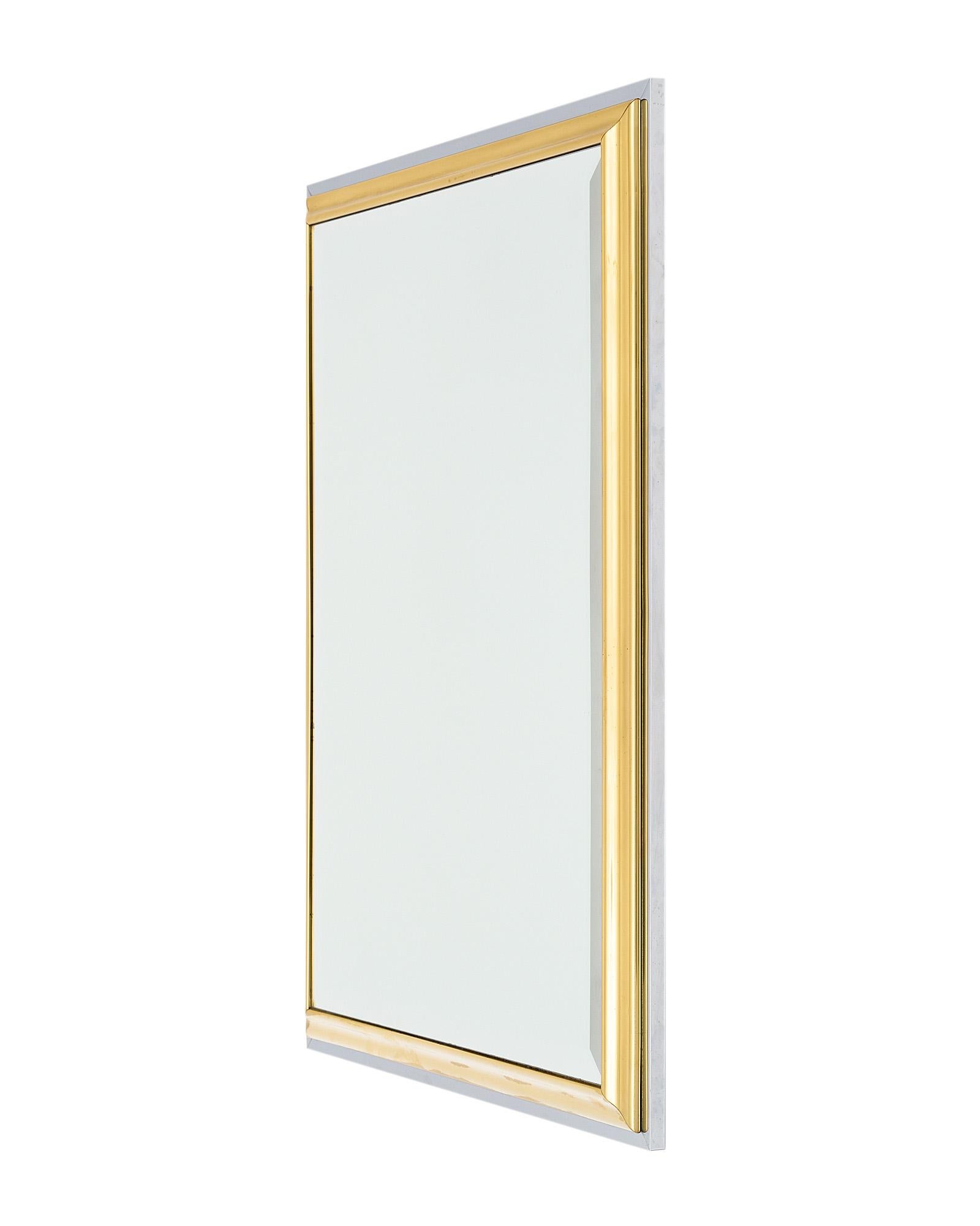 Brass and Chrome Mid-Century Mirror For Sale 2