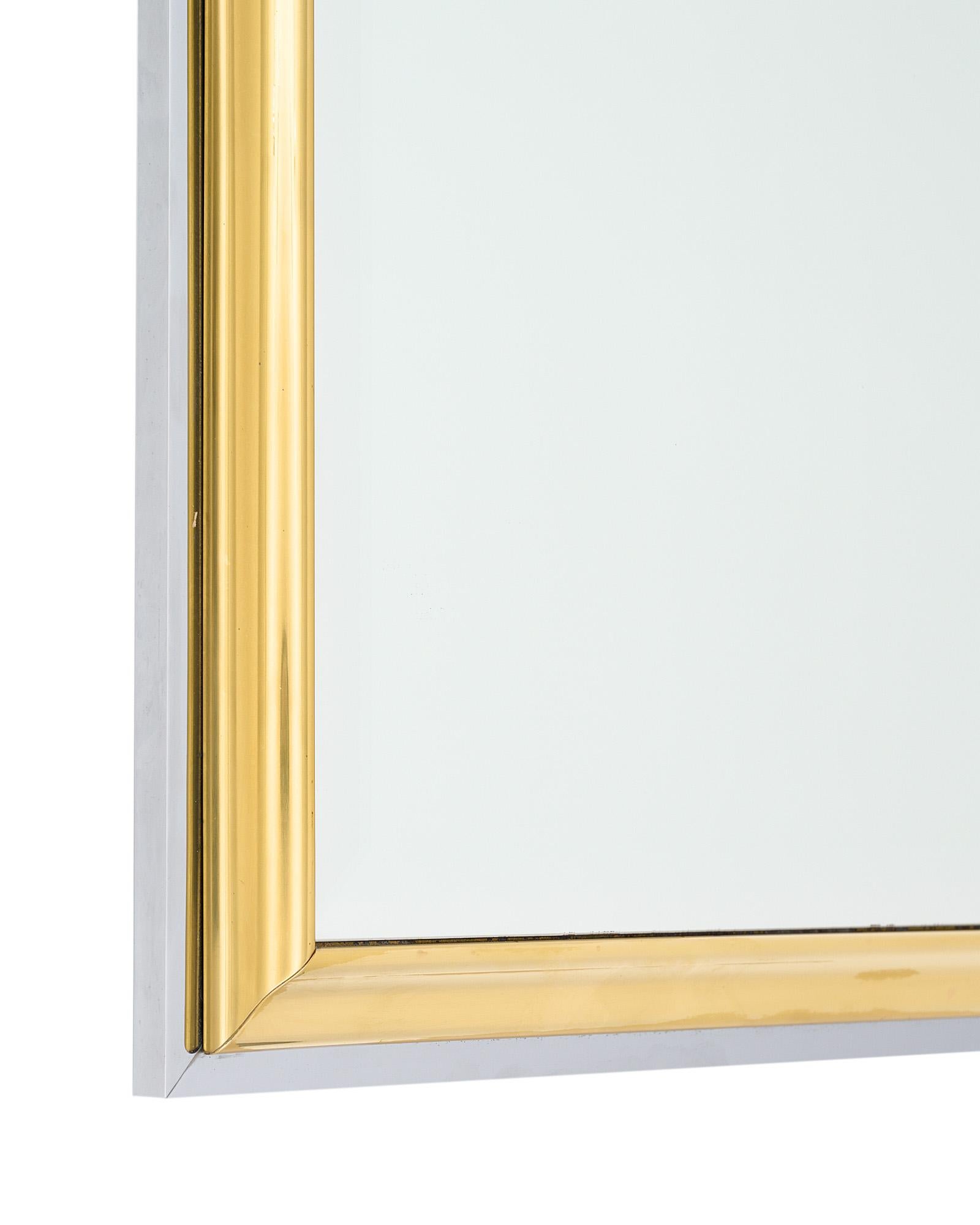 Brass and Chrome Mid-Century Mirror For Sale 3