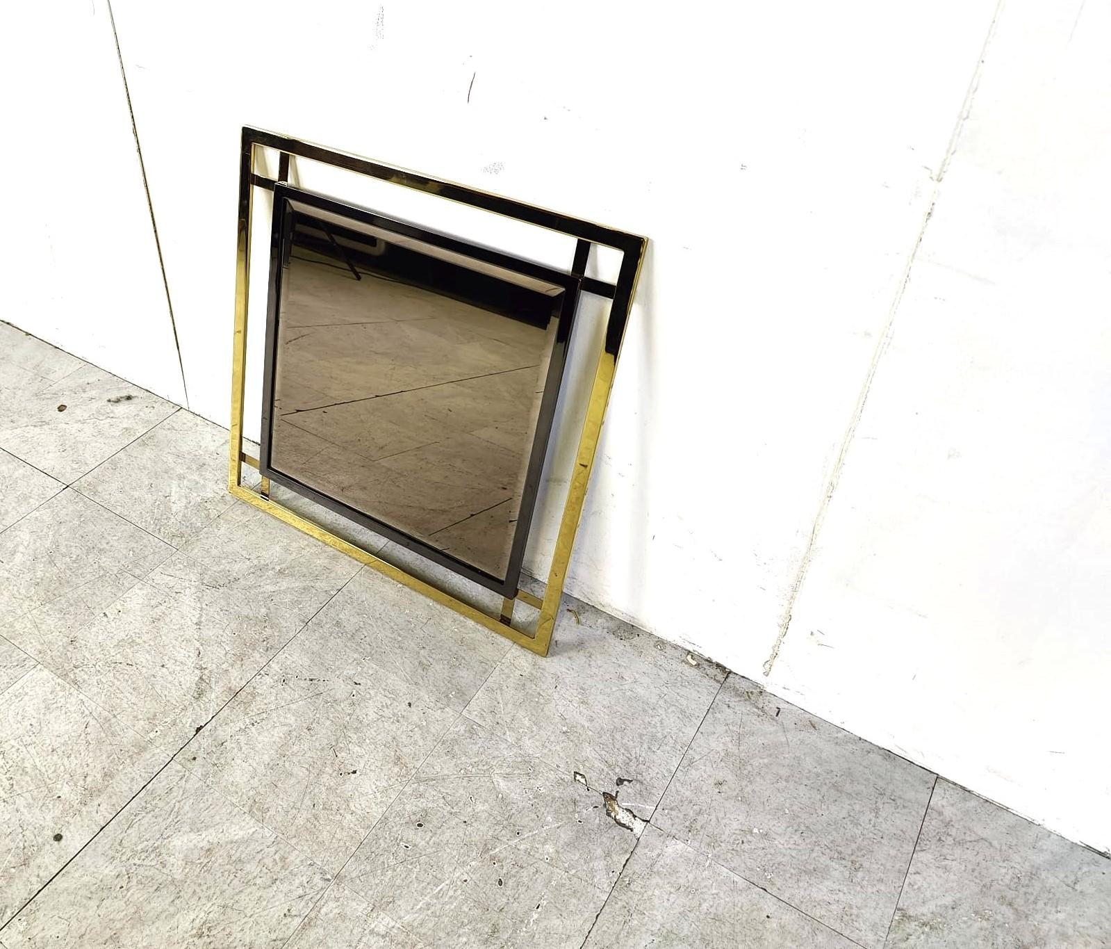 Belgian Brass and chrome mirror by Belgochrom, 1970s For Sale