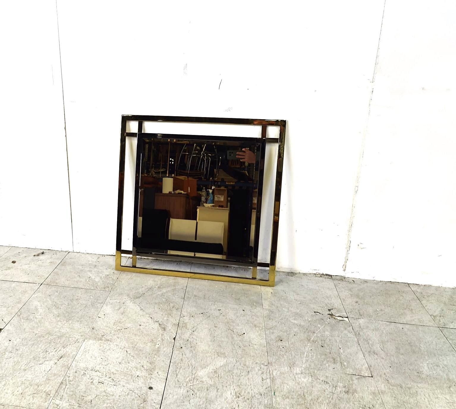 Brass and chrome mirror by Belgochrom, 1970s In Good Condition For Sale In HEVERLEE, BE