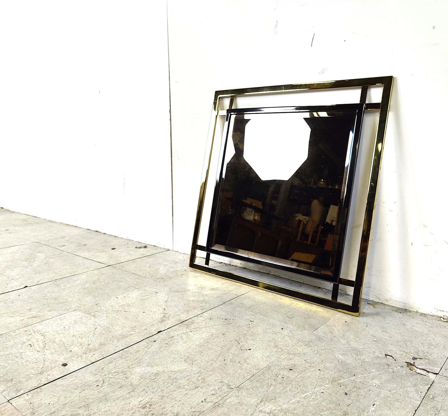 Brass and chrome mirror by Belgochrom, 1970s For Sale 1
