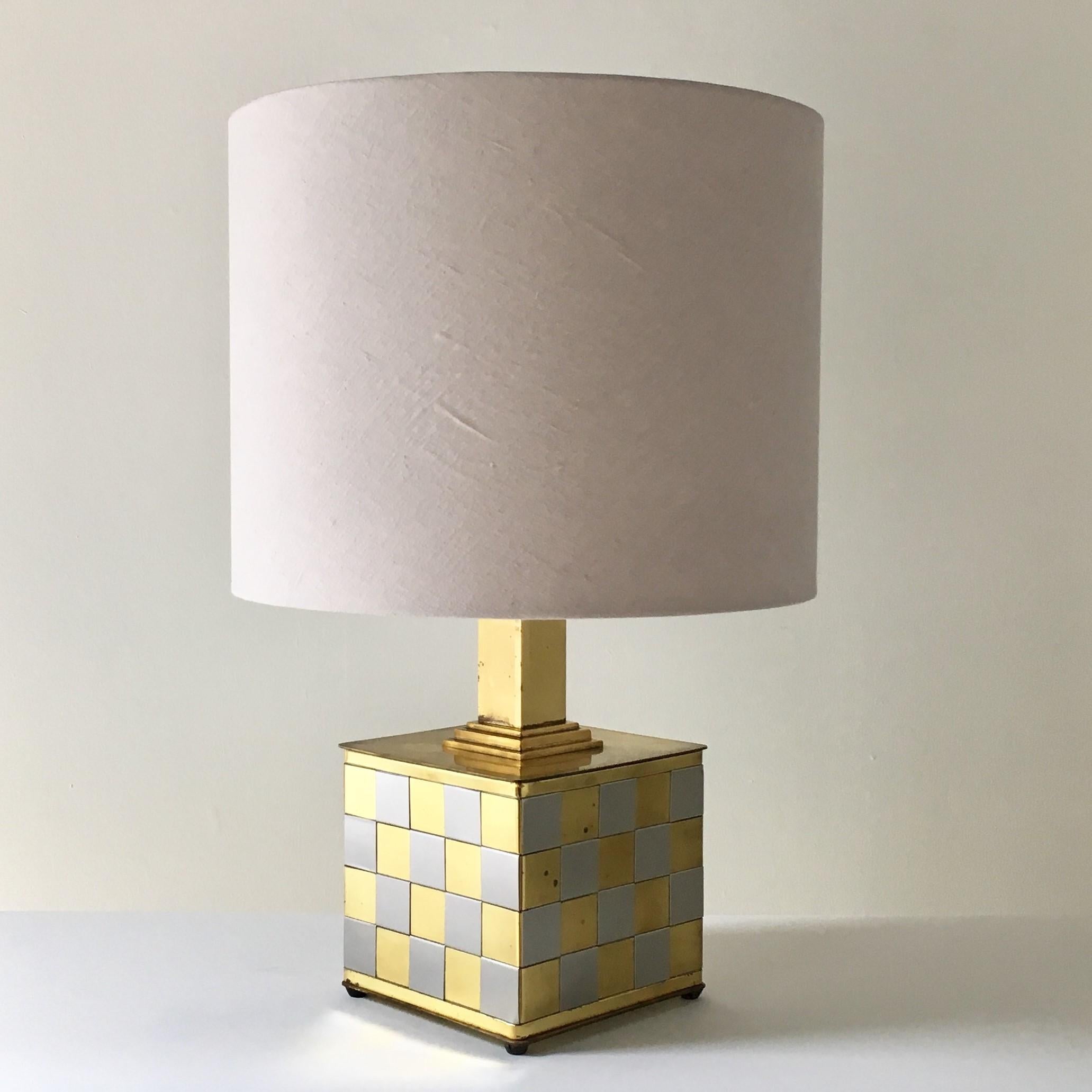 Brass and Chrome Patchwork Detailed Table Lamp, 1970s In Good Condition For Sale In London, GB