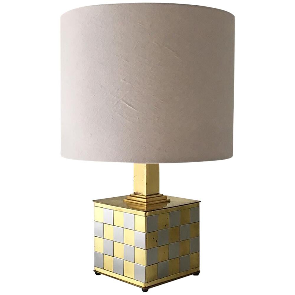 Brass and Chrome Patchwork Detailed Table Lamp, 1970s For Sale