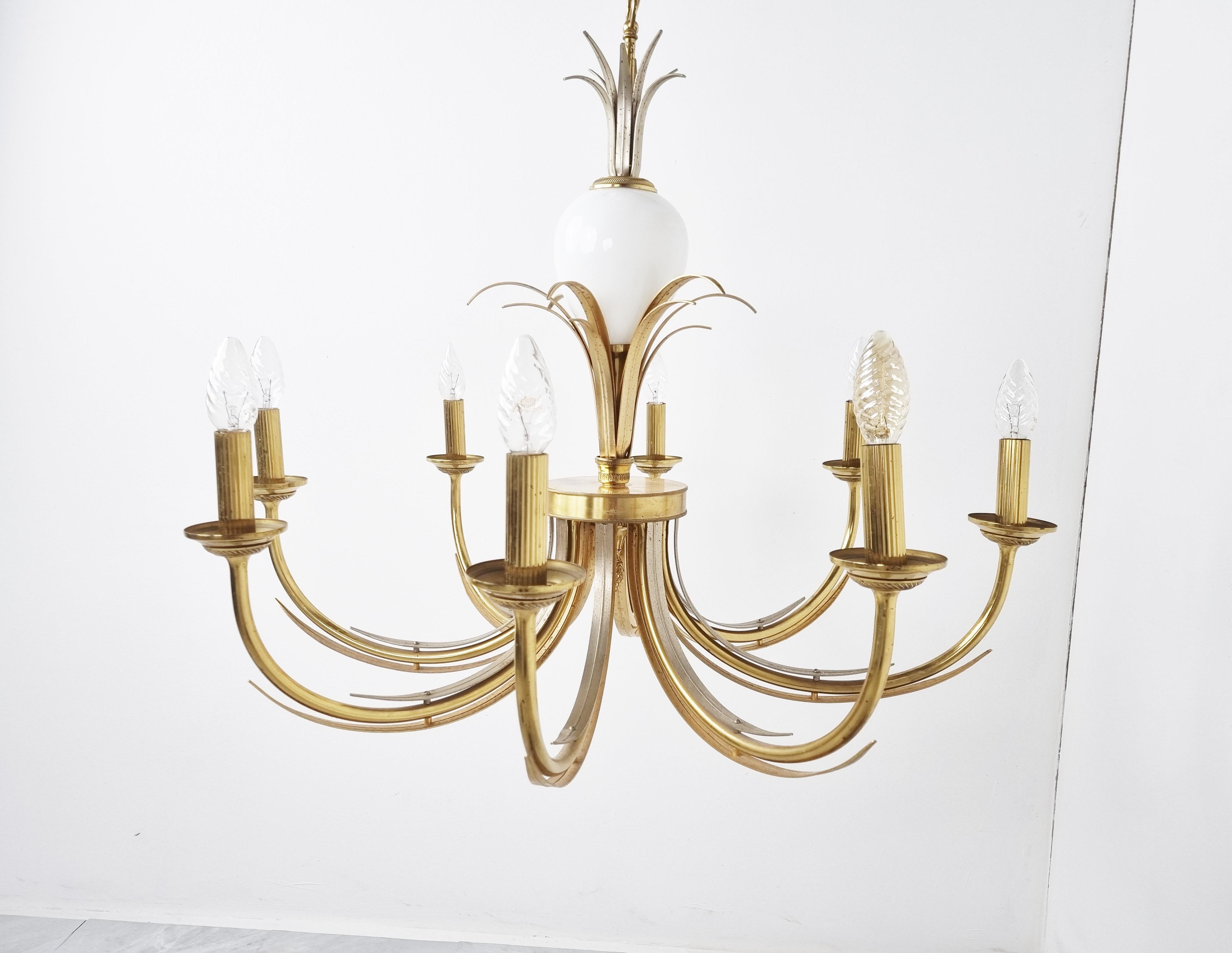 Brass and Chrome Pineapple Chandelier, 1970s For Sale 4