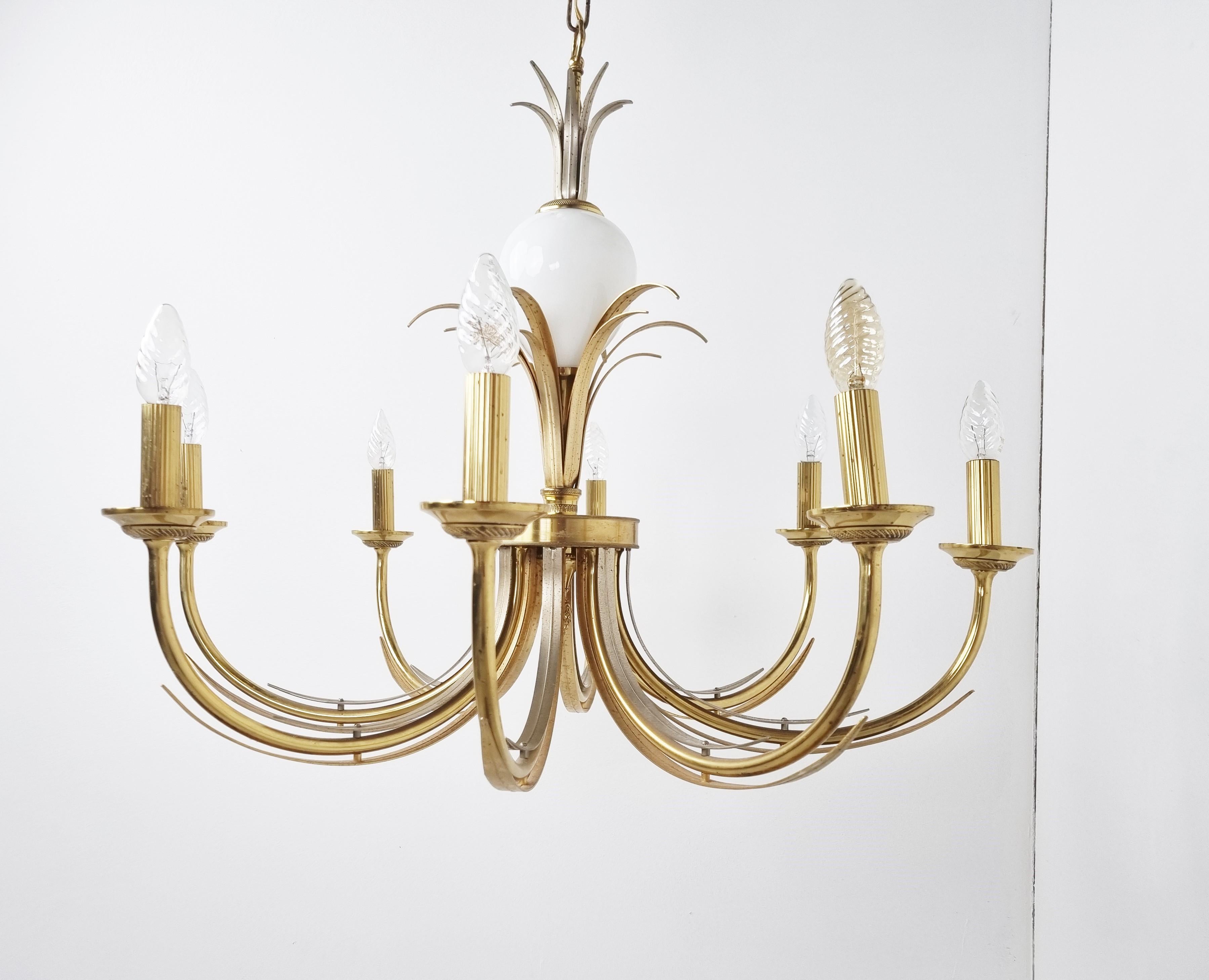 Brass and Chrome Pineapple Chandelier, 1970s For Sale 5