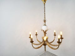 Lampadario ananas in ottone e cromo, anni '70