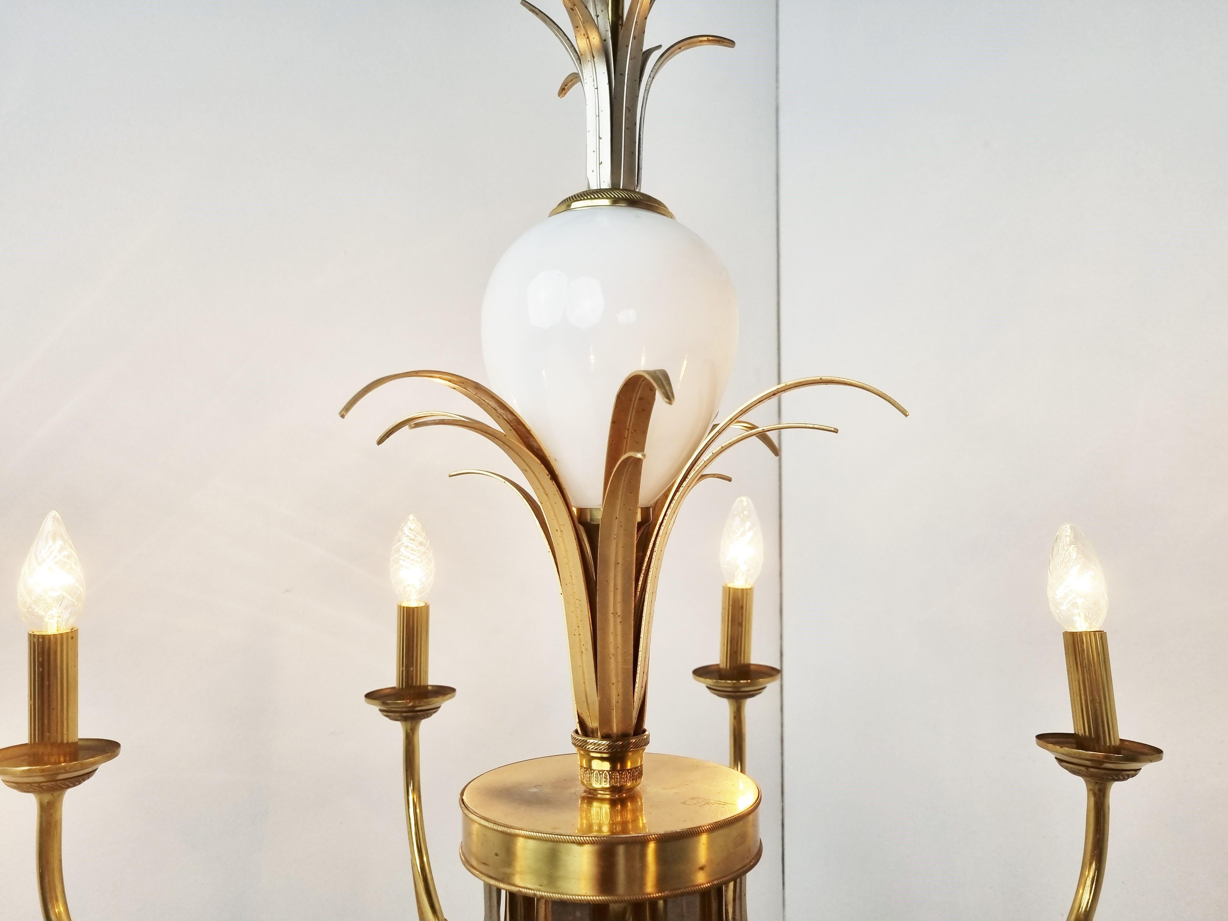 Brass and Chrome Pineapple Chandelier, 1970s In Good Condition For Sale In HEVERLEE, BE