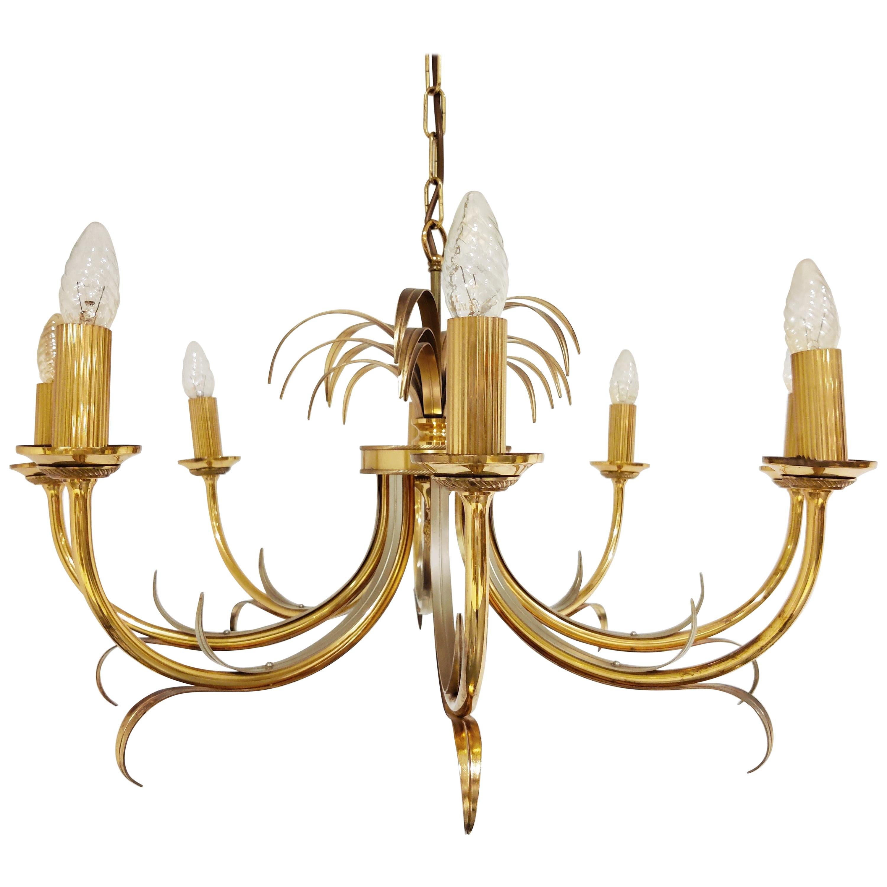 Brass and Chrome Pineapple Chandelier, 1970s