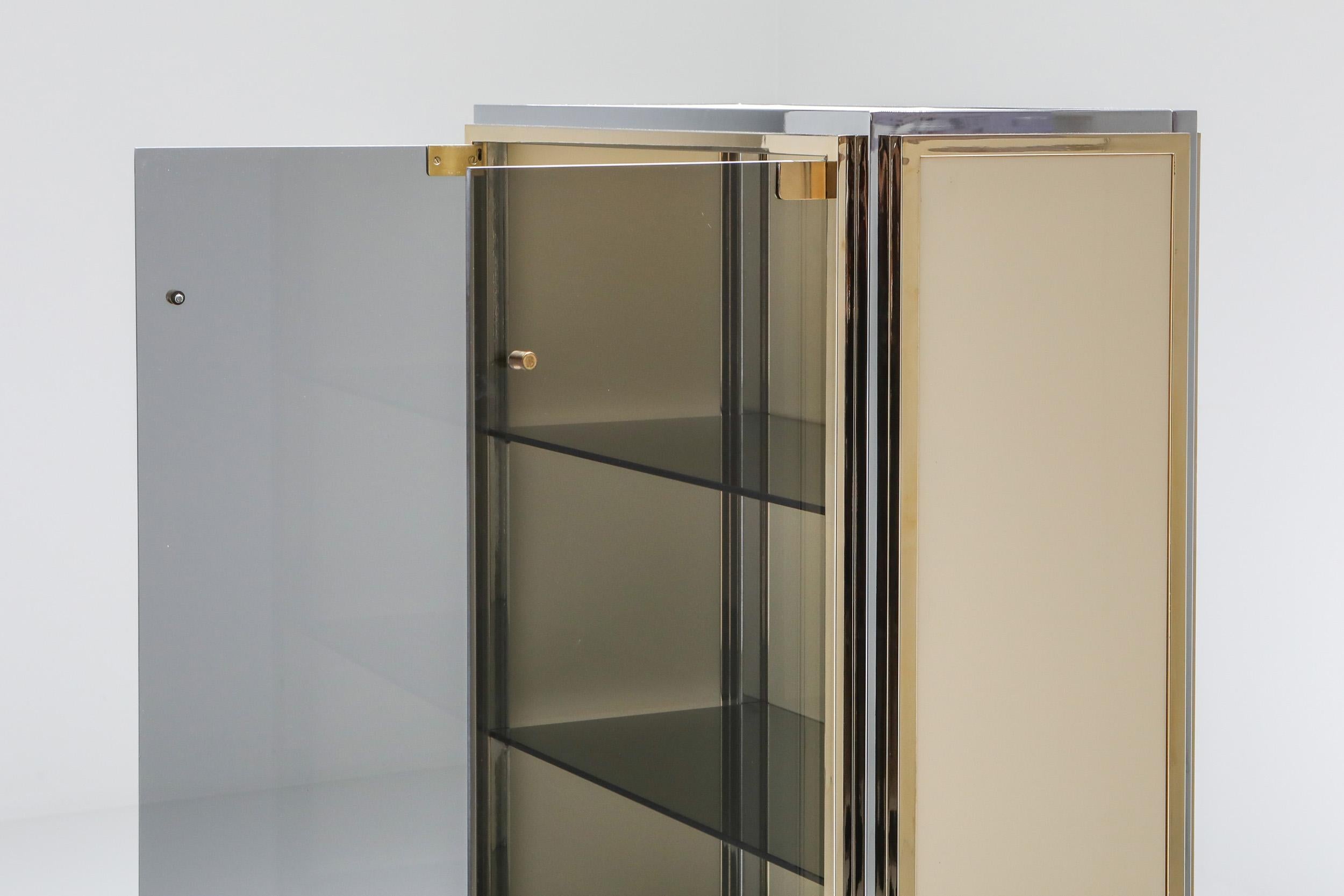 Brass and Chrome Renato Zevi Vitrine Showcase with Glass Doors, Italy, 1970s 5