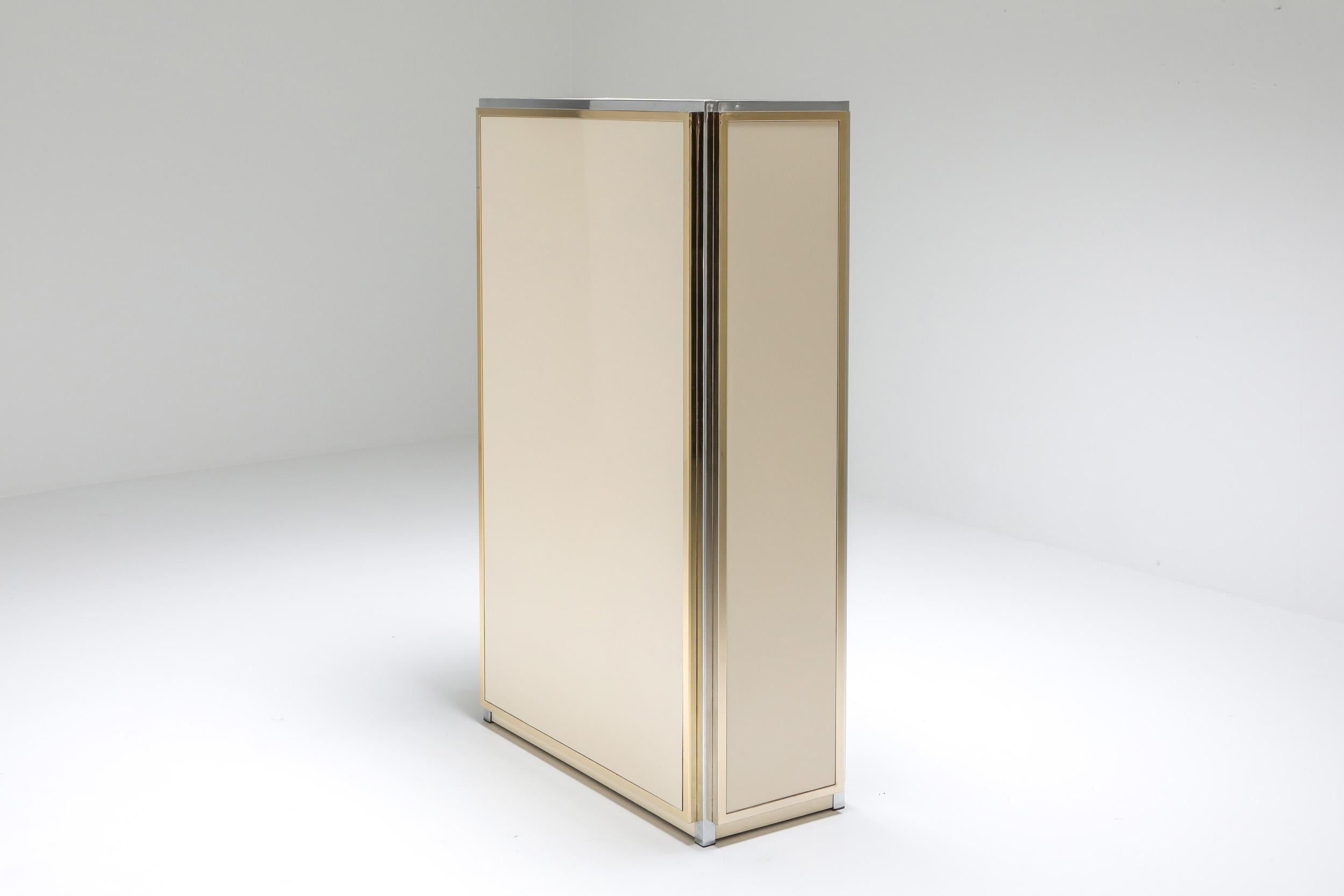 Italian Brass and Chrome Renato Zevi Vitrine Showcase with Glass Doors, Italy, 1970s