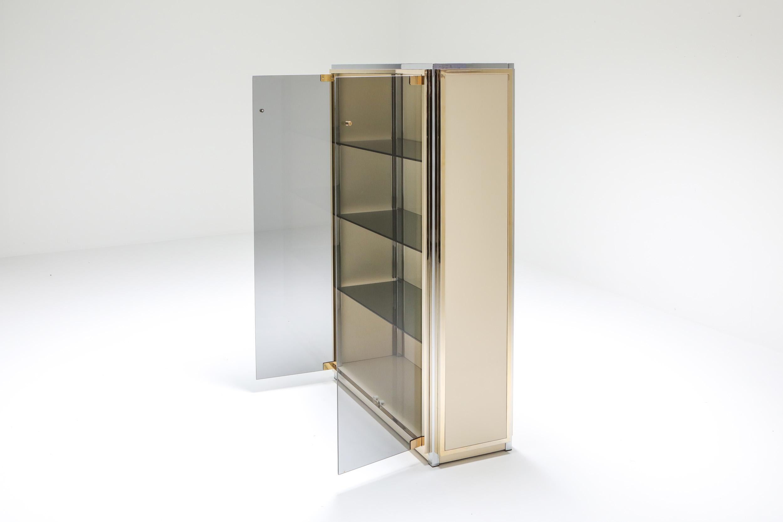 Late 20th Century Brass and Chrome Renato Zevi Vitrine Showcase with Glass Doors, Italy, 1970s