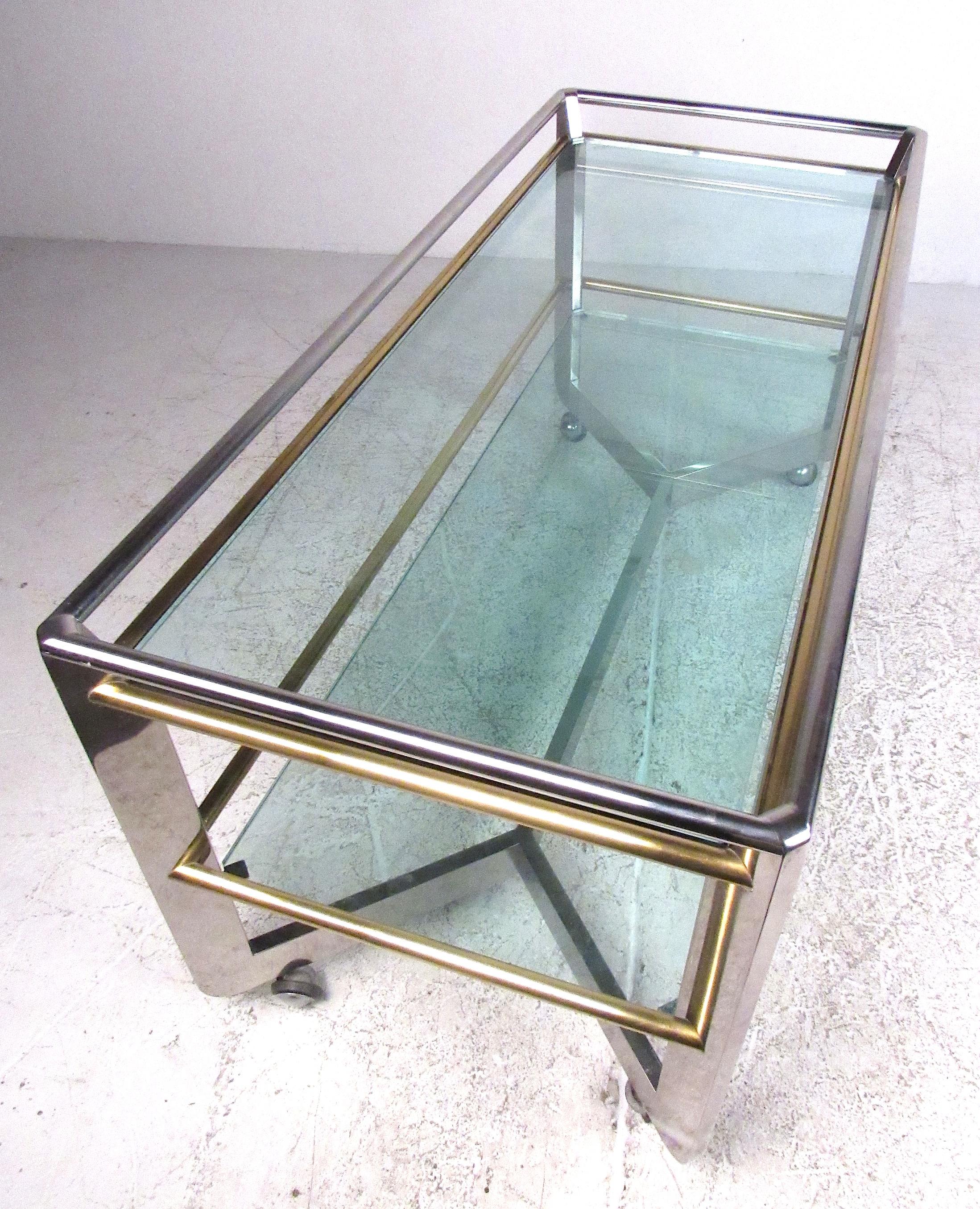 Hollywood Regency Brass and Chrome Service Cart For Sale 6