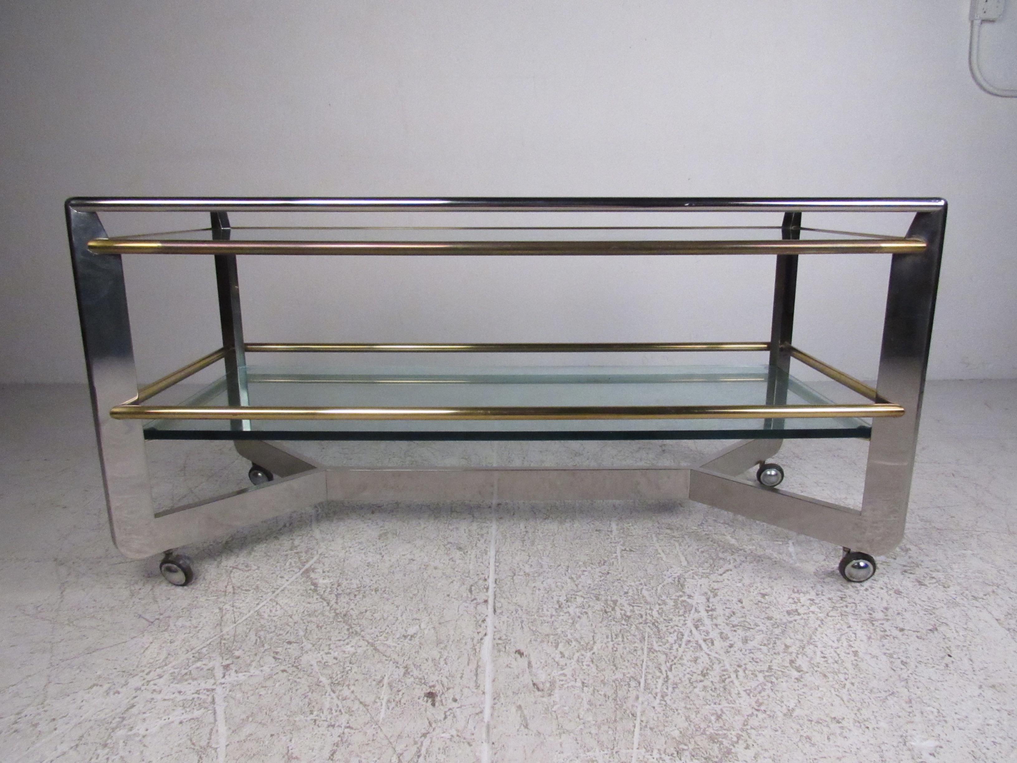 Mid-Century Modern Brass and Chrome Service Cart For Sale