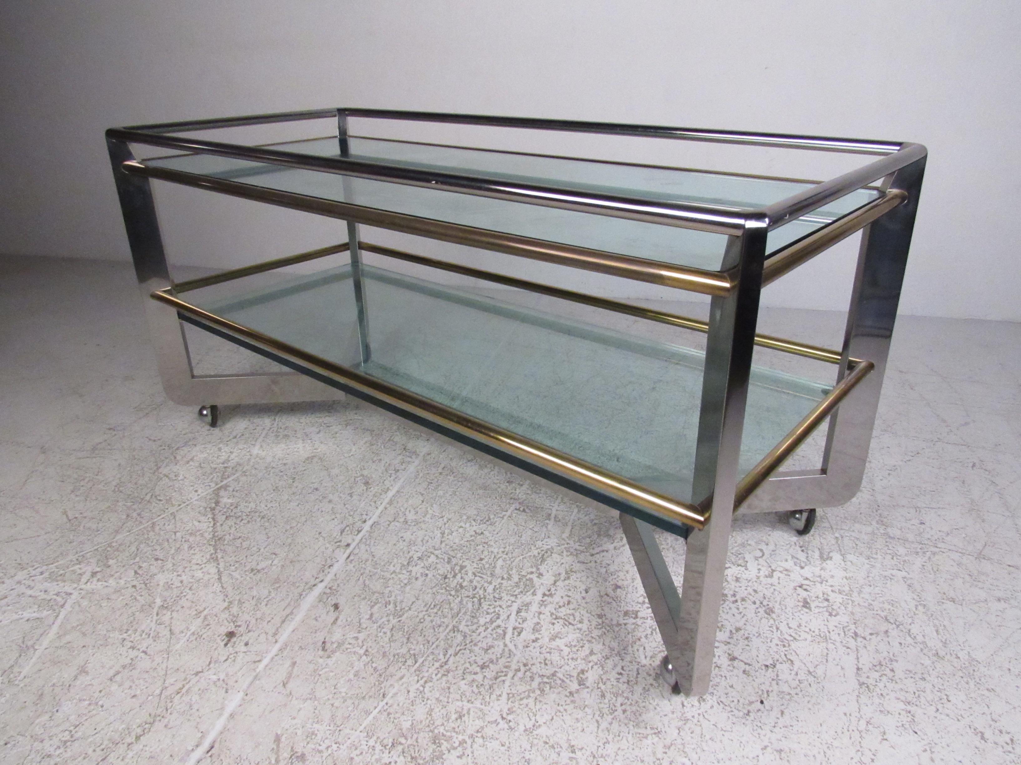 20th Century Brass and Chrome Service Cart For Sale