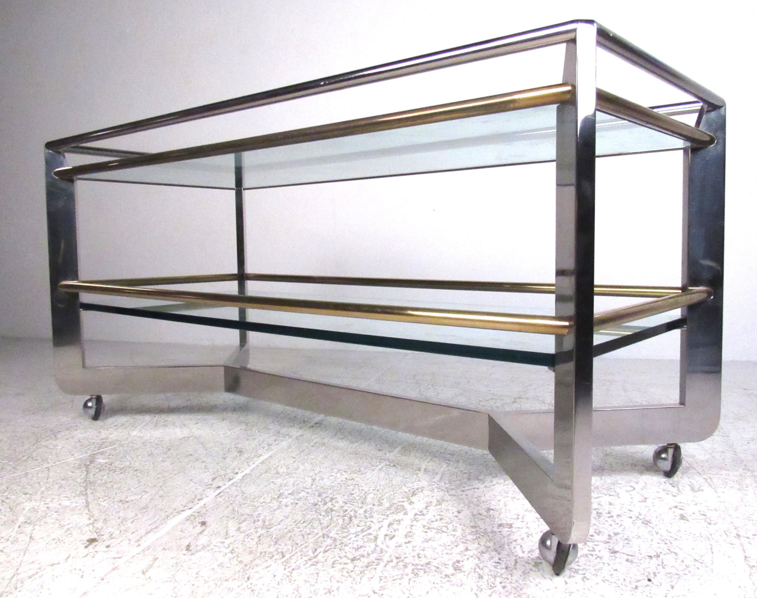 Hollywood Regency Brass and Chrome Service Cart For Sale 2