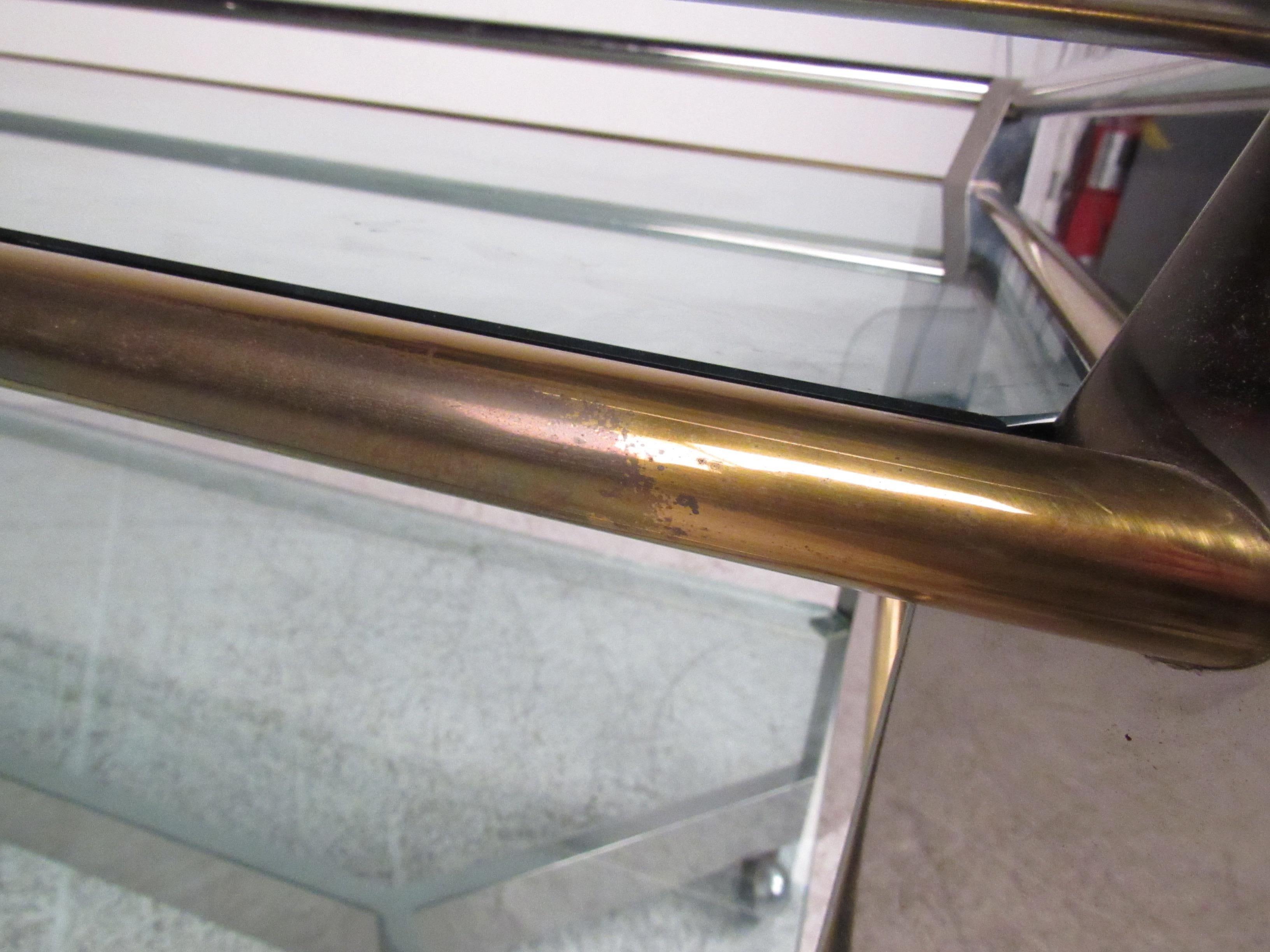 Hollywood Regency Brass and Chrome Service Cart For Sale 5