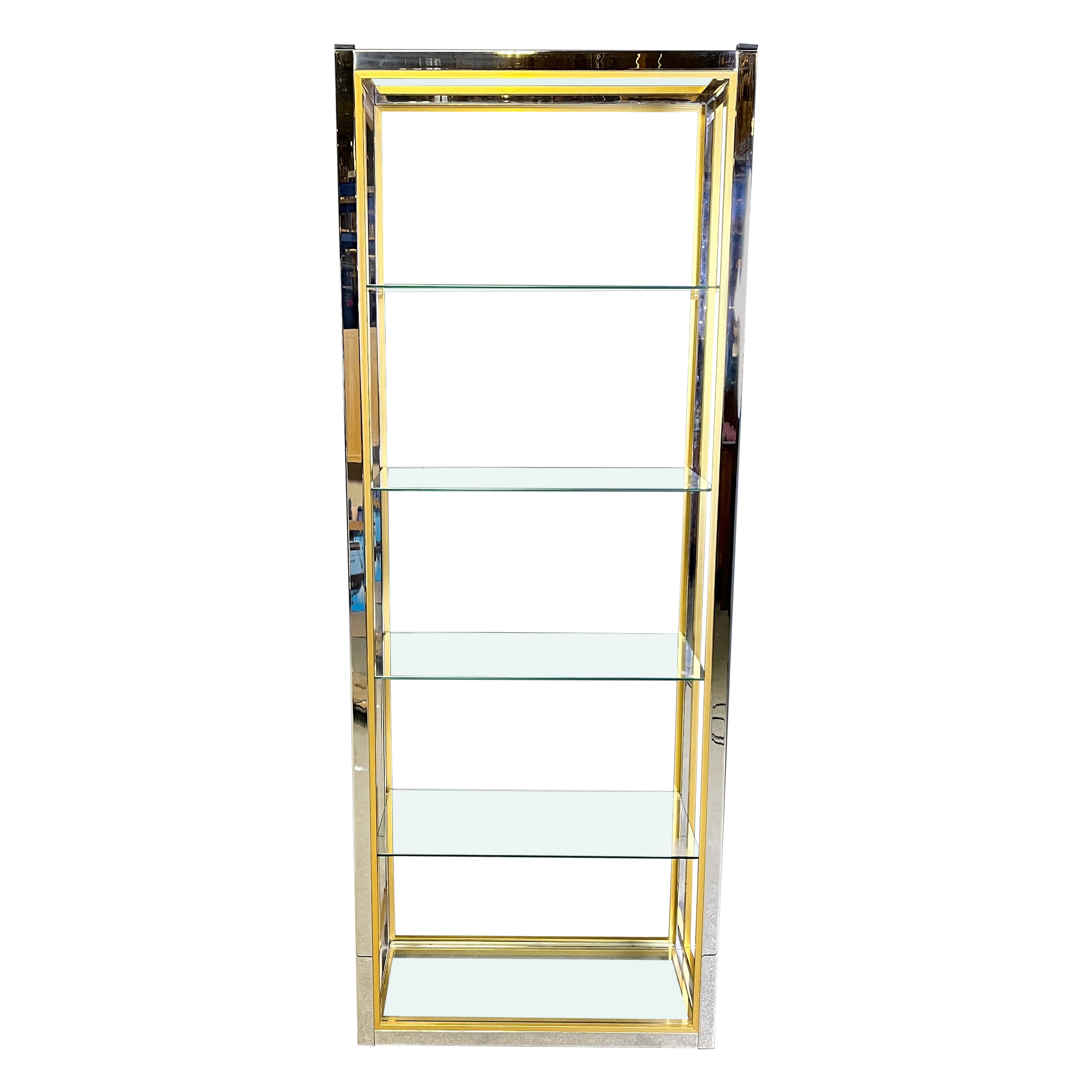 Scaffale in ottone e cromo di Renato Zevi, anni 
70 in vendita