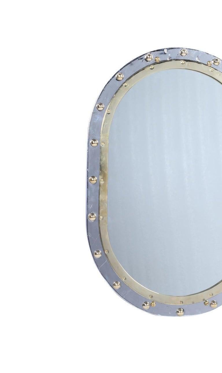 Industriel Vitrail et chrome de bateau transformé en miroir en vente
