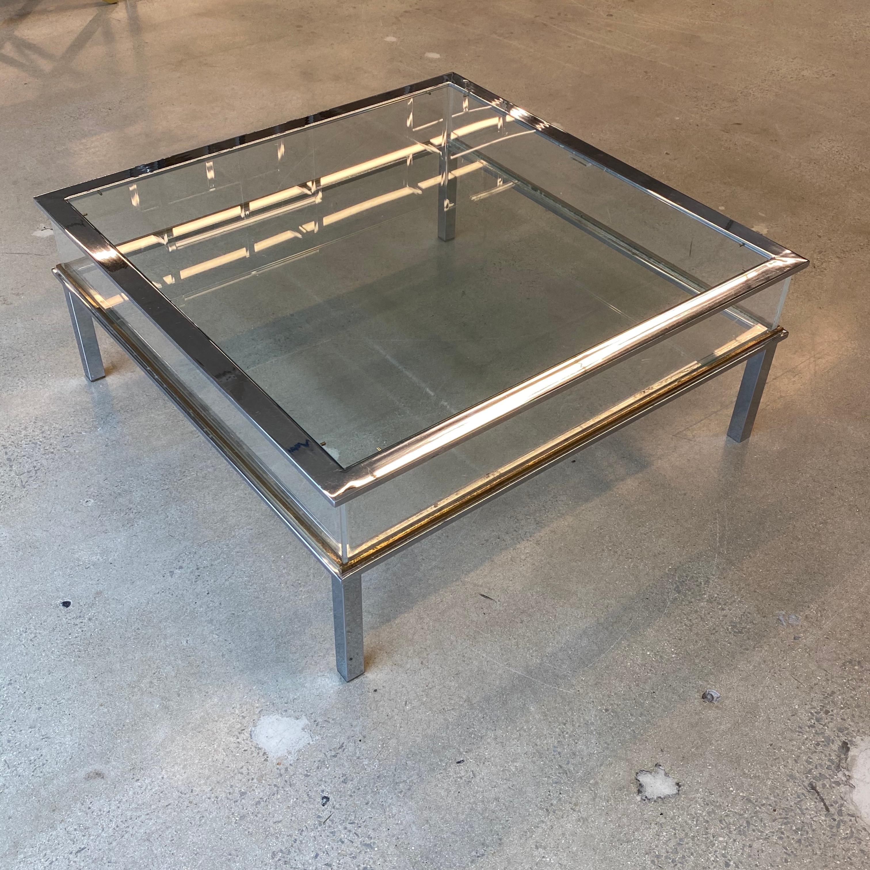 Brass and Chrome Sliding Top Coffee Table by Maison Jansen 4