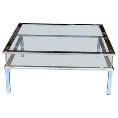 Brass and Chrome Sliding Top Coffee Table by Maison Jansen