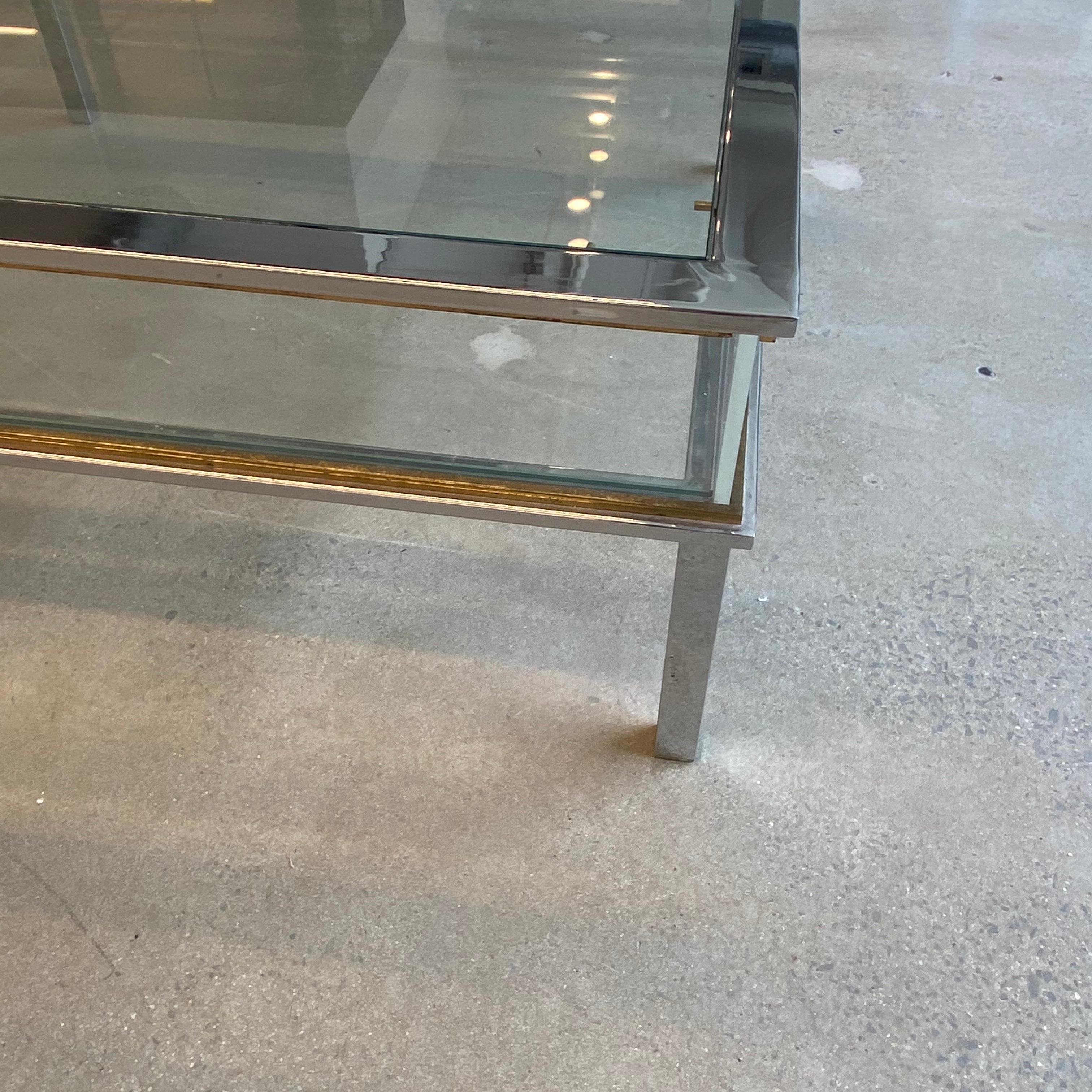 Brass and Chrome Sliding Top Coffee Table by Maison Jansen In Good Condition In Haddonfield, NJ
