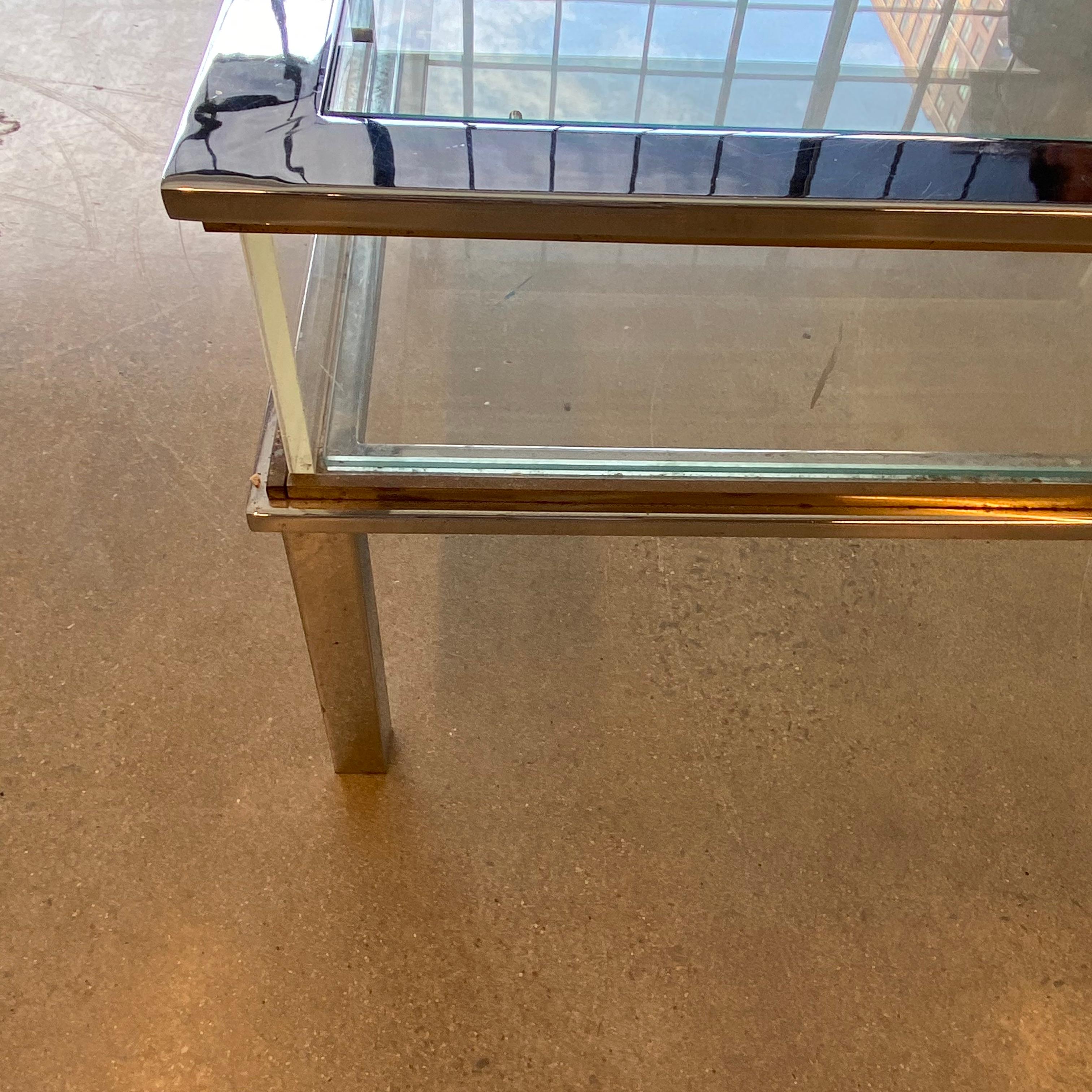 Brass and Chrome Sliding Top Coffee Table by Maison Jansen 1