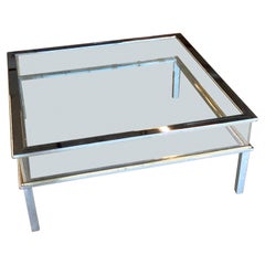 Brass and Chrome Sliding Top Coffee Table by Maison Jansen