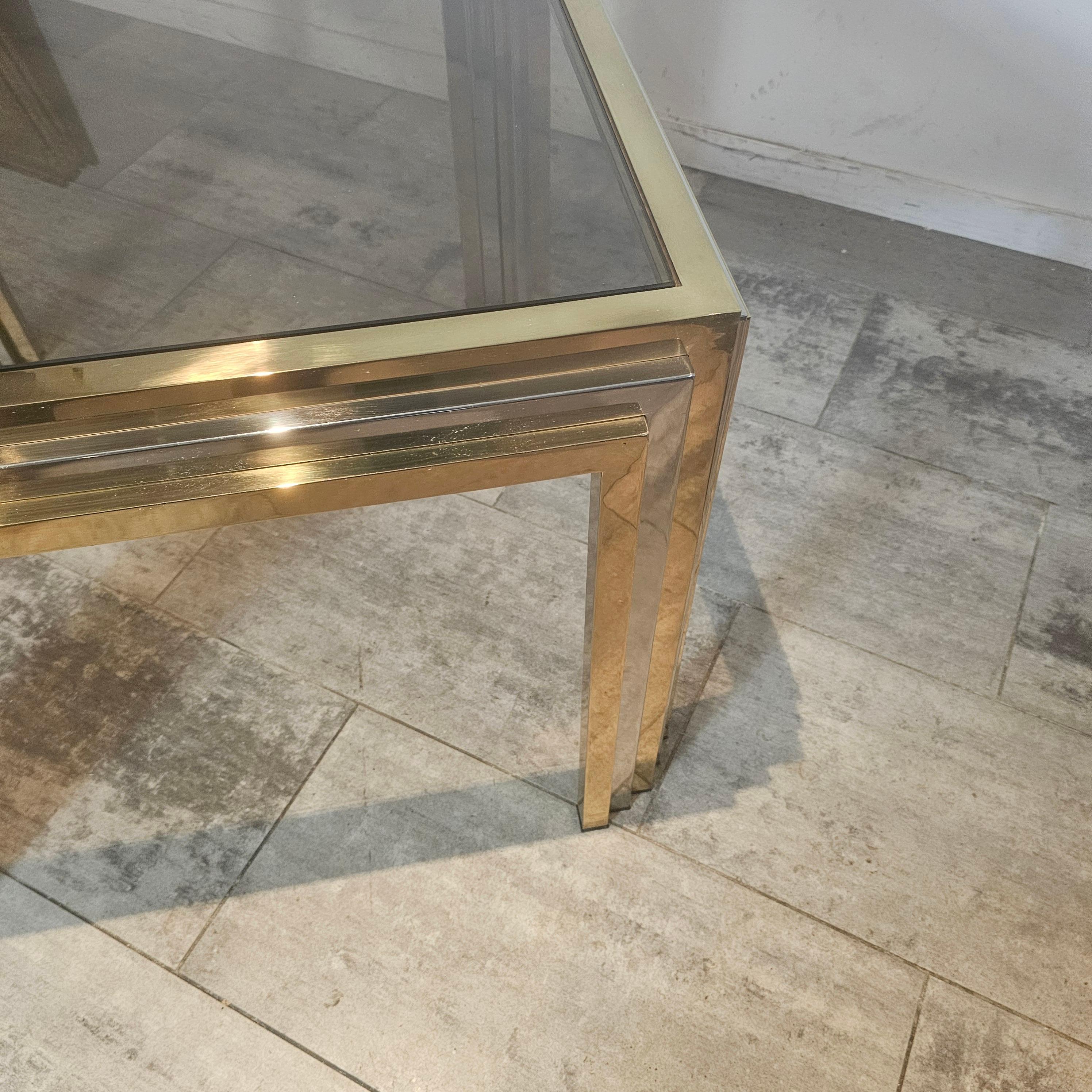 Table basse carrée en laiton et chrome par Romeo Rega, Italie Bon état - En vente à Waasmunster, BE