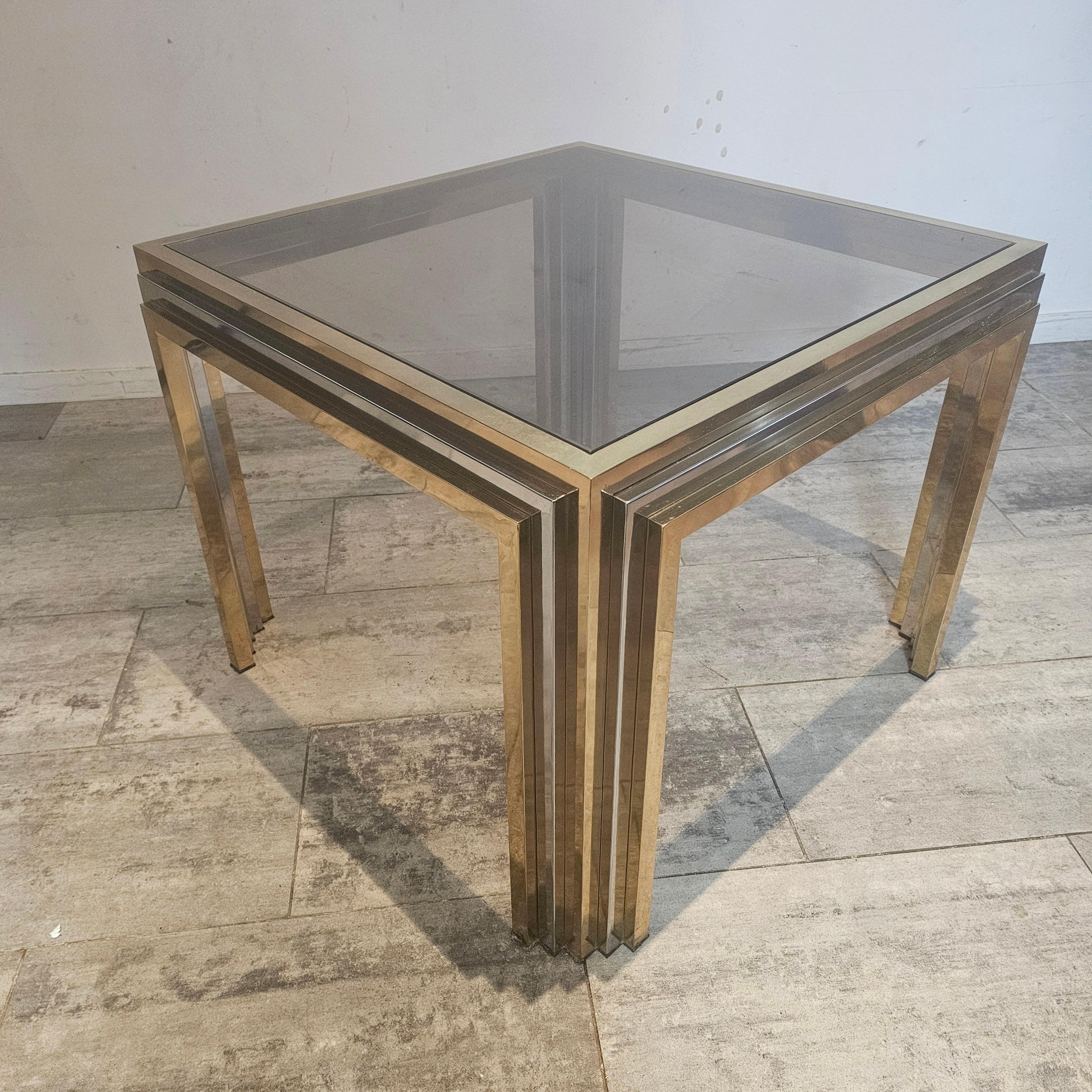 Fin du 20e siècle Table basse carrée en laiton et chrome par Romeo Rega, Italie en vente