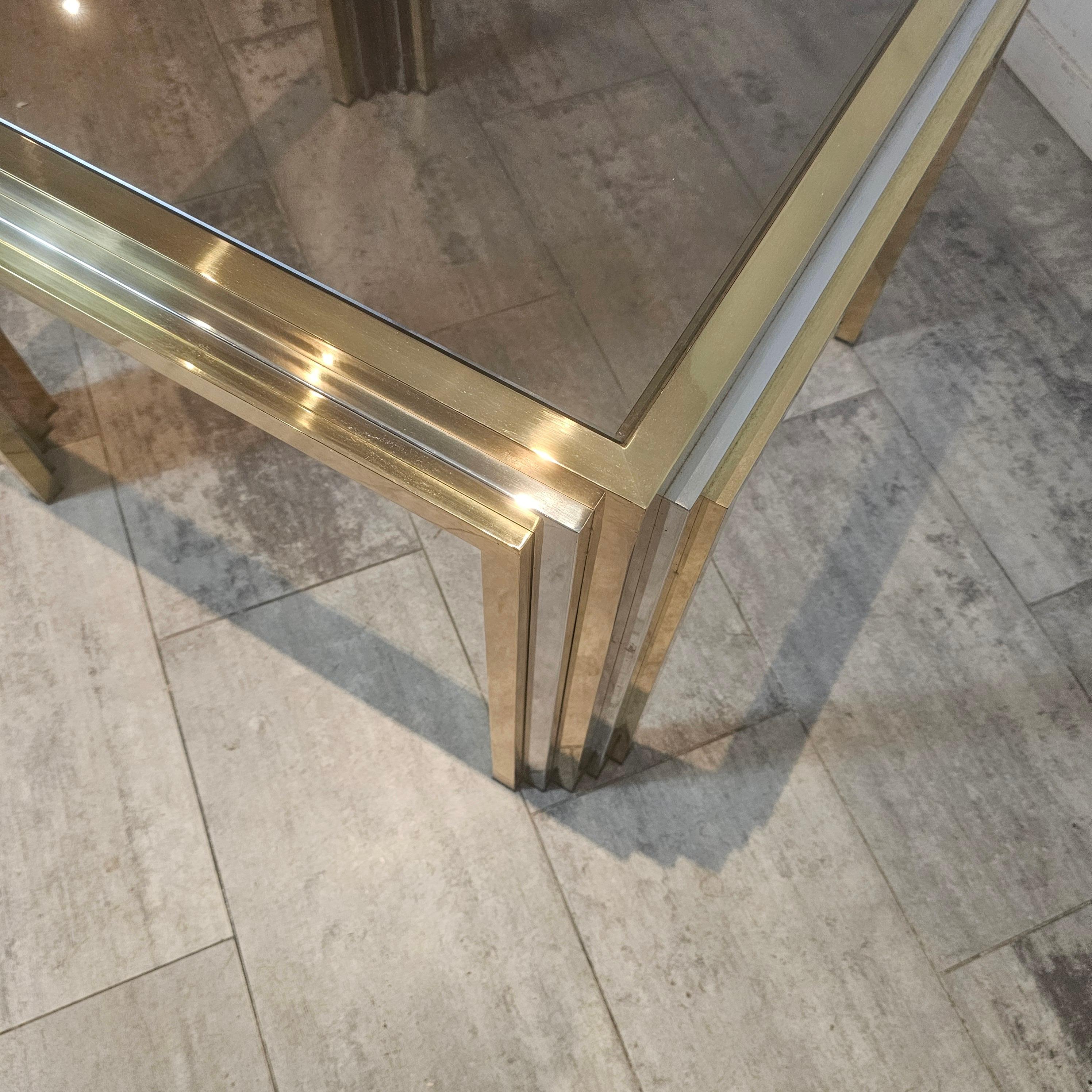 Laiton Table basse carrée en laiton et chrome par Romeo Rega, Italie en vente