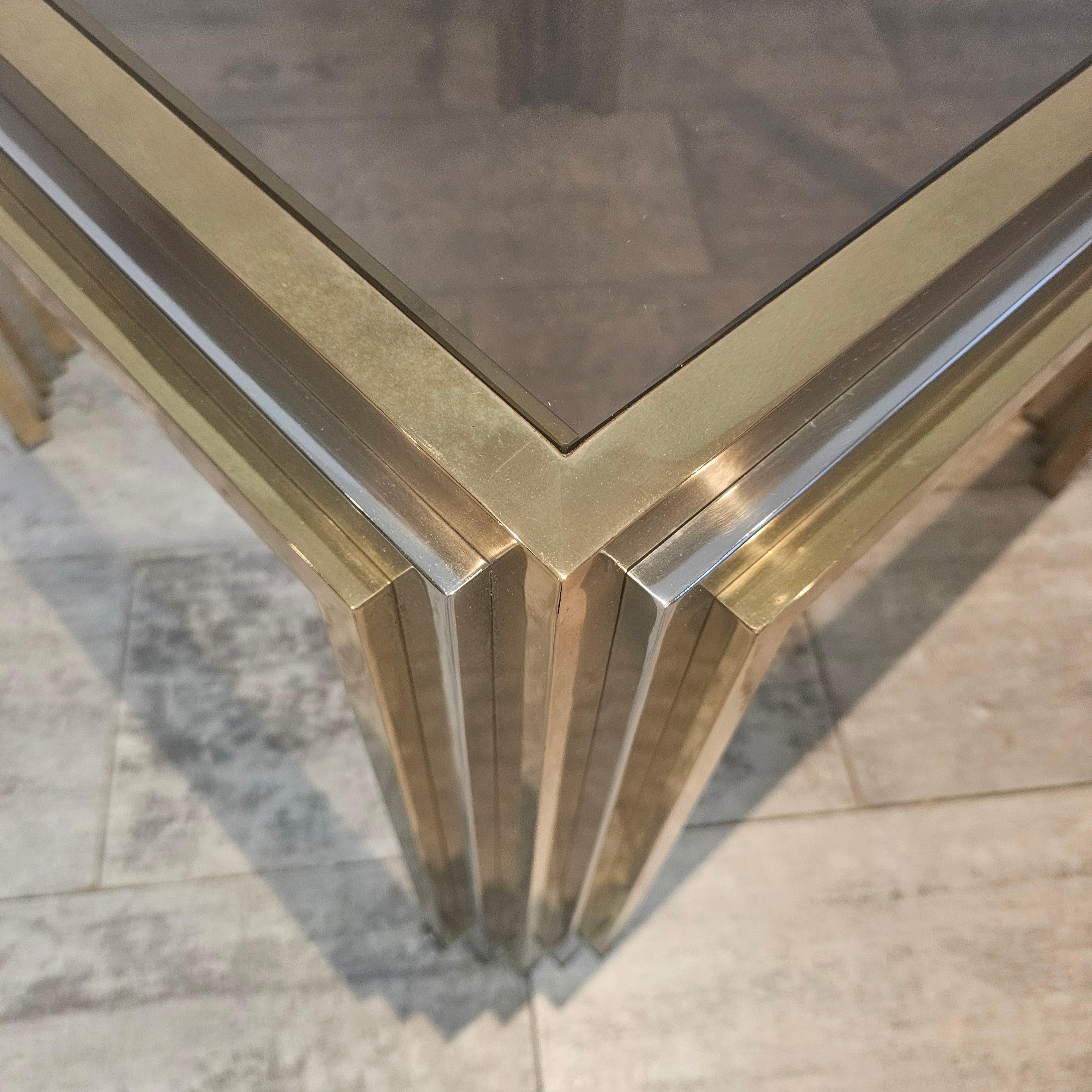 Table basse carrée en laiton et chrome par Romeo Rega, Italie en vente 1