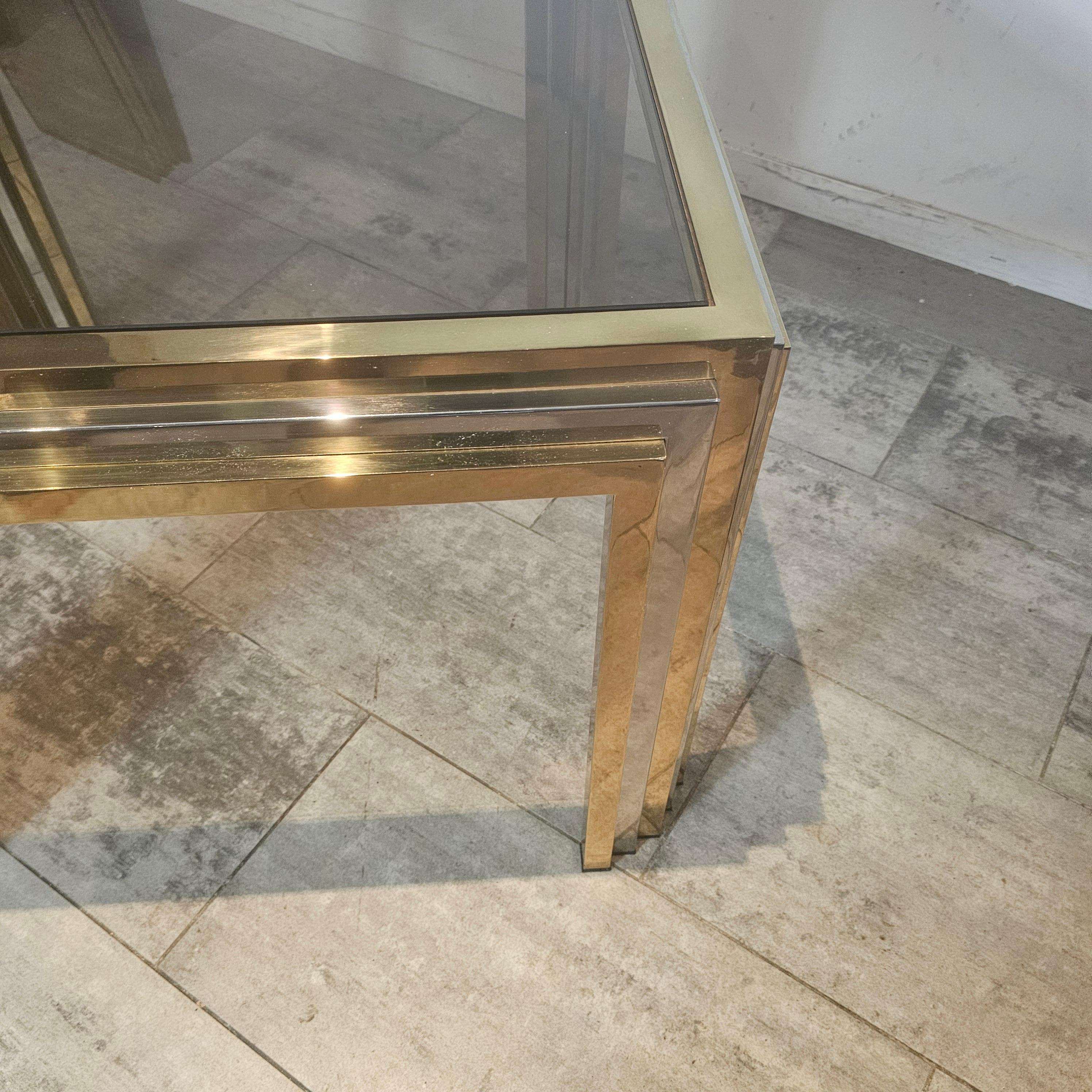 Table basse carrée en laiton et chrome par Romeo Rega, Italie en vente 2