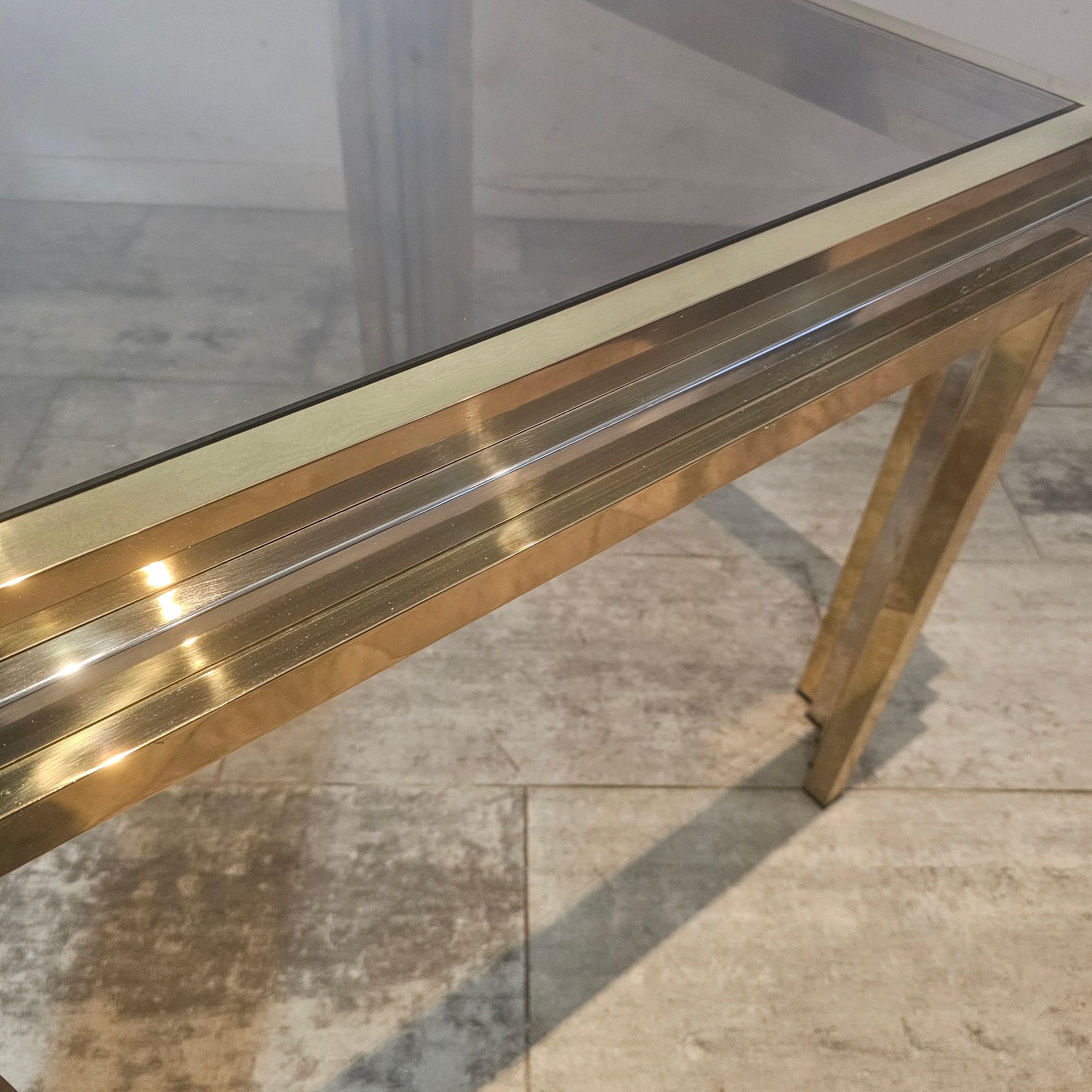 Table basse carrée en laiton et chrome par Romeo Rega, Italie en vente 4