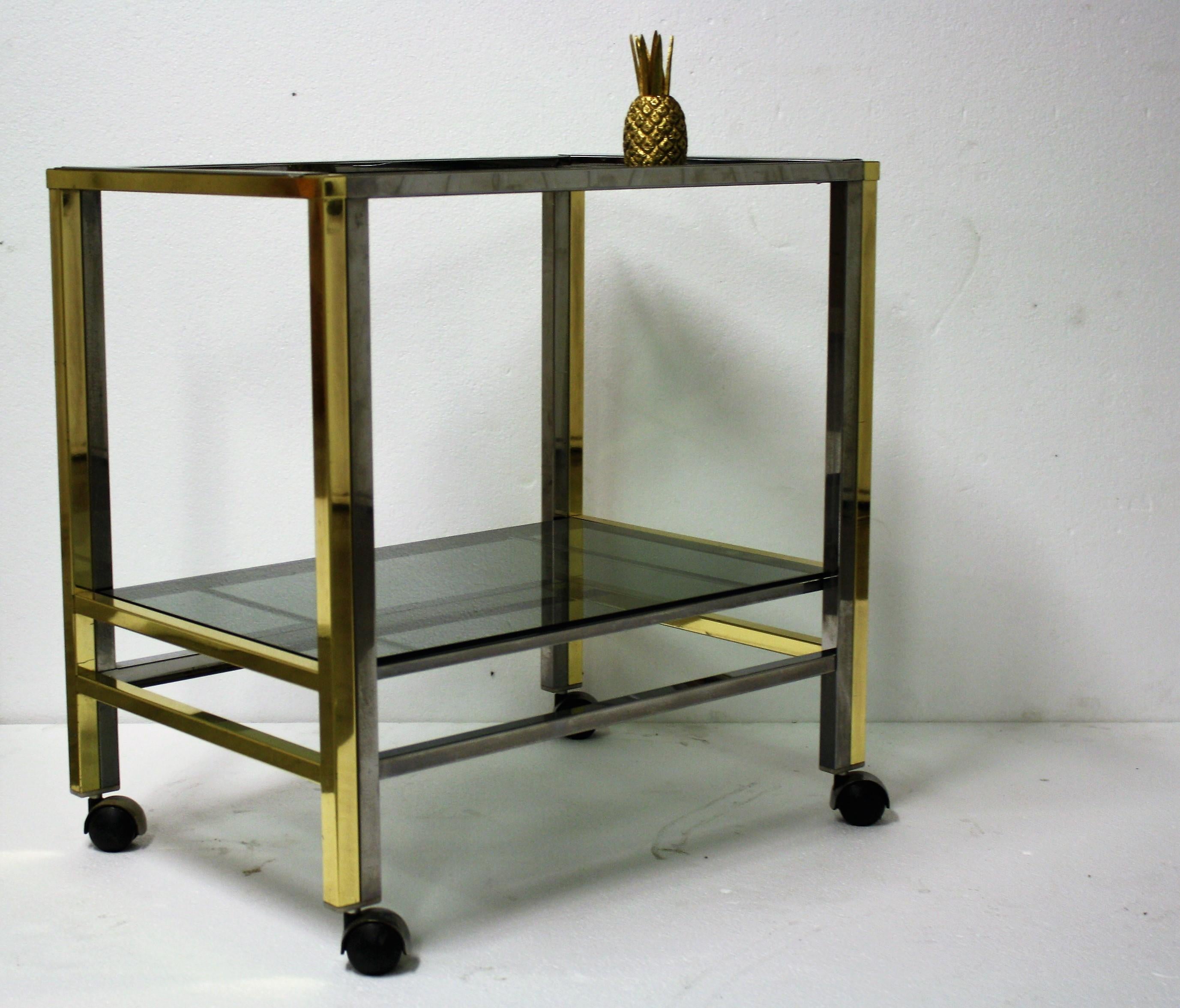 Hollywood Regency Brass and Chrome Two-Tier Bar Trolley, 1970s For Sale
