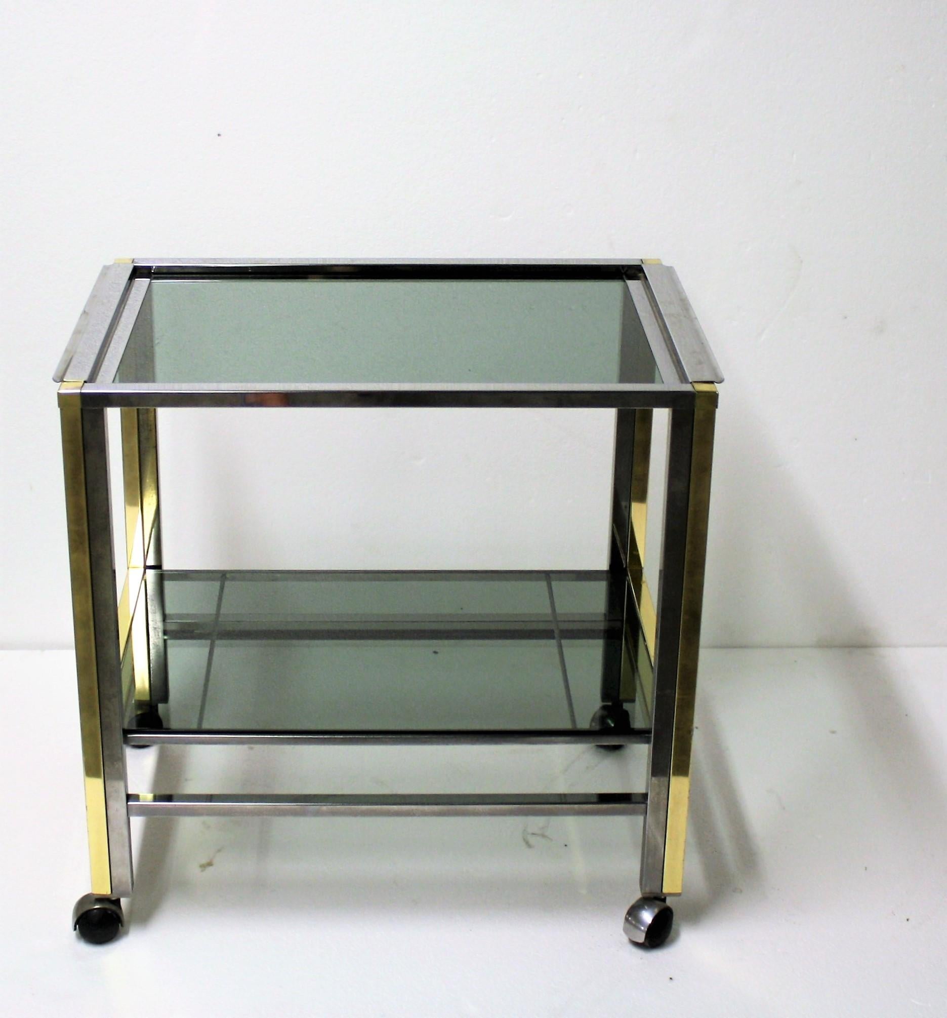 Brass and Chrome Two-Tier Bar Trolley, 1970s In Excellent Condition For Sale In HEVERLEE, BE