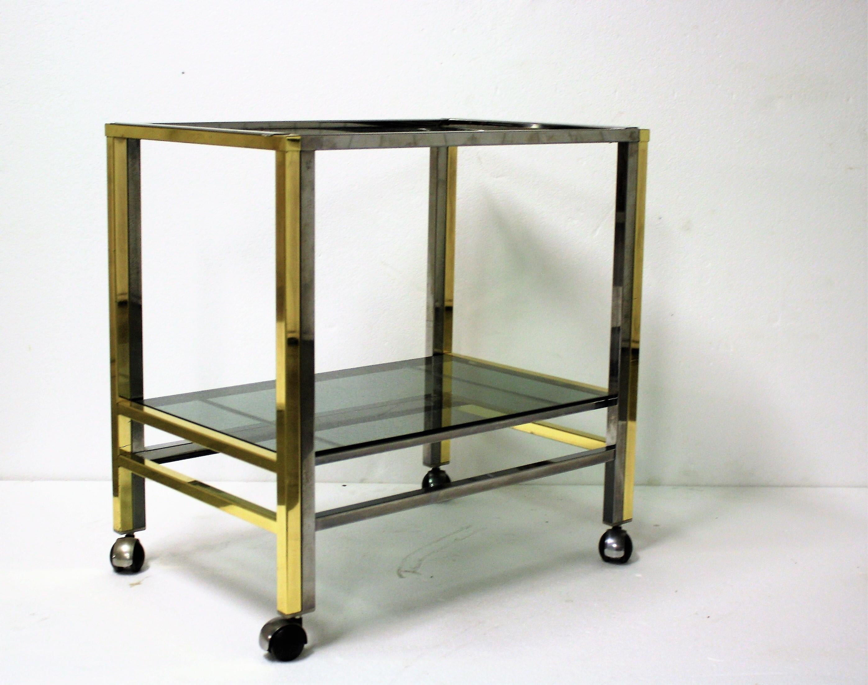 Late 20th Century Brass and Chrome Two-Tier Bar Trolley, 1970s For Sale