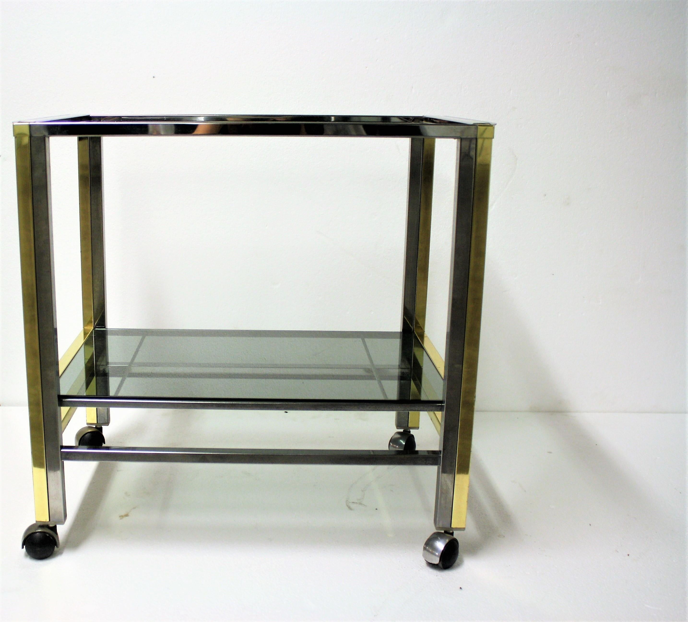 Late 20th Century Brass and Chrome Two-Tier Bar Trolley, 1970s For Sale