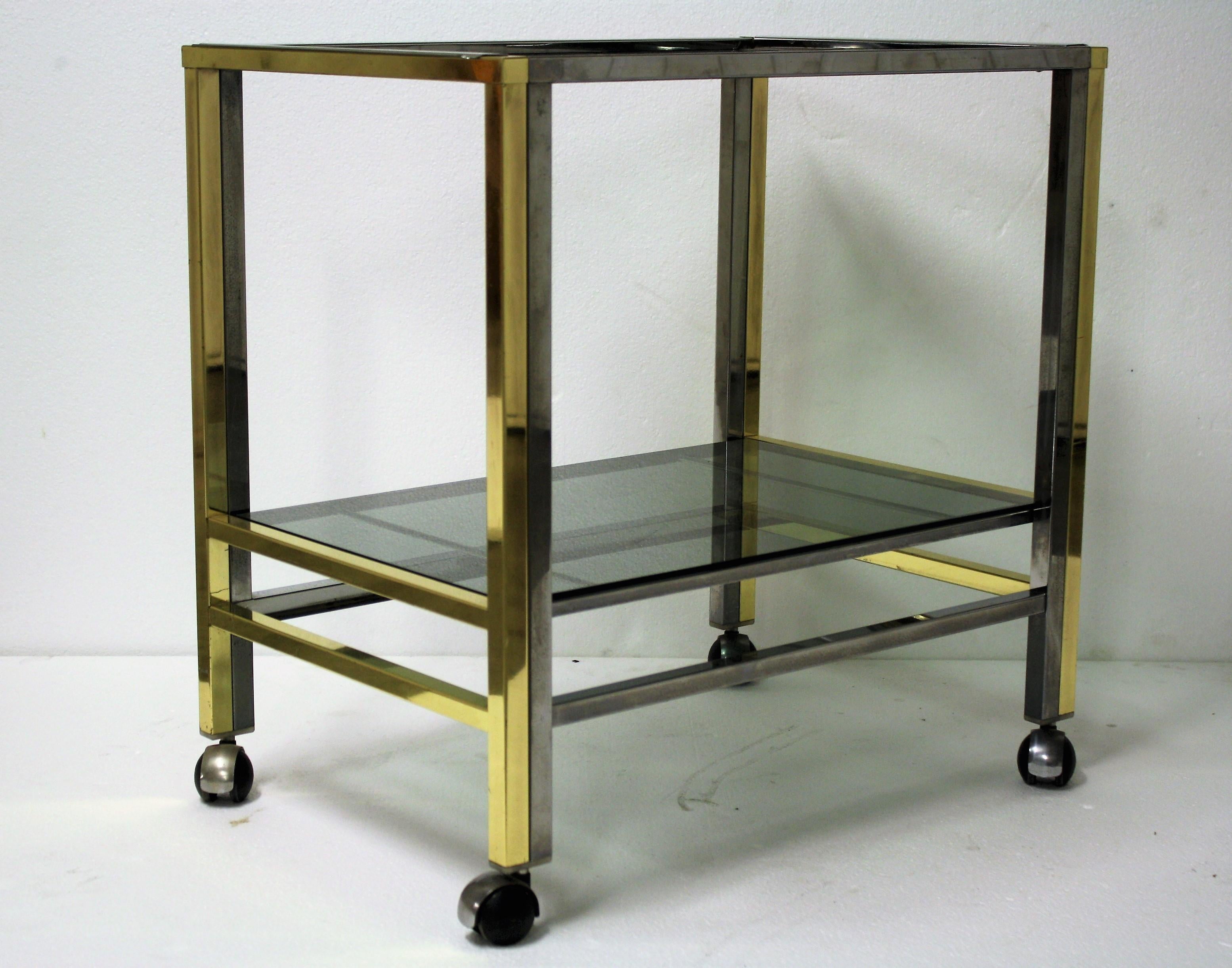 Brass and Chrome Two-Tier Bar Trolley, 1970s For Sale 1