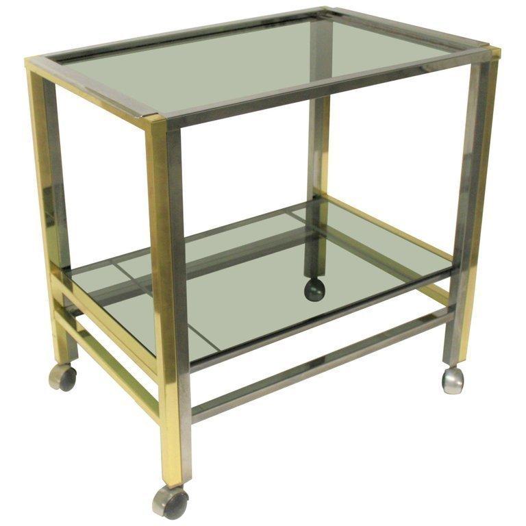 Brass and Chrome Two-Tier Bar Trolley, 1970s For Sale 3