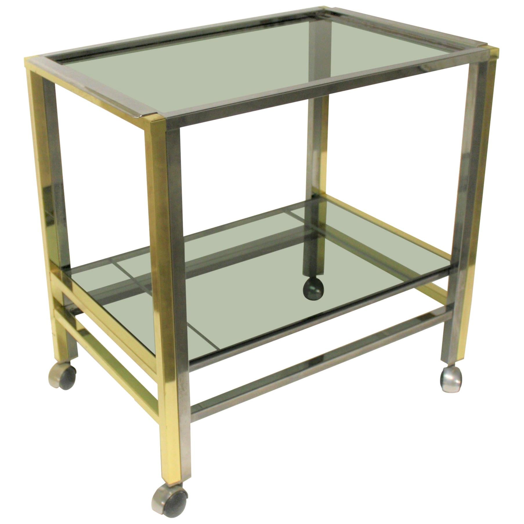 Brass and Chrome Two-Tier Bar Trolley, 1970s For Sale