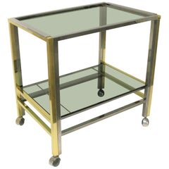 Brass and Chrome Two-Tier Bar Trolley, 1970s