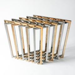 Brass and Chromed Metal Grid Side Table Base, 1970s Pierre Cardin, Adjustable